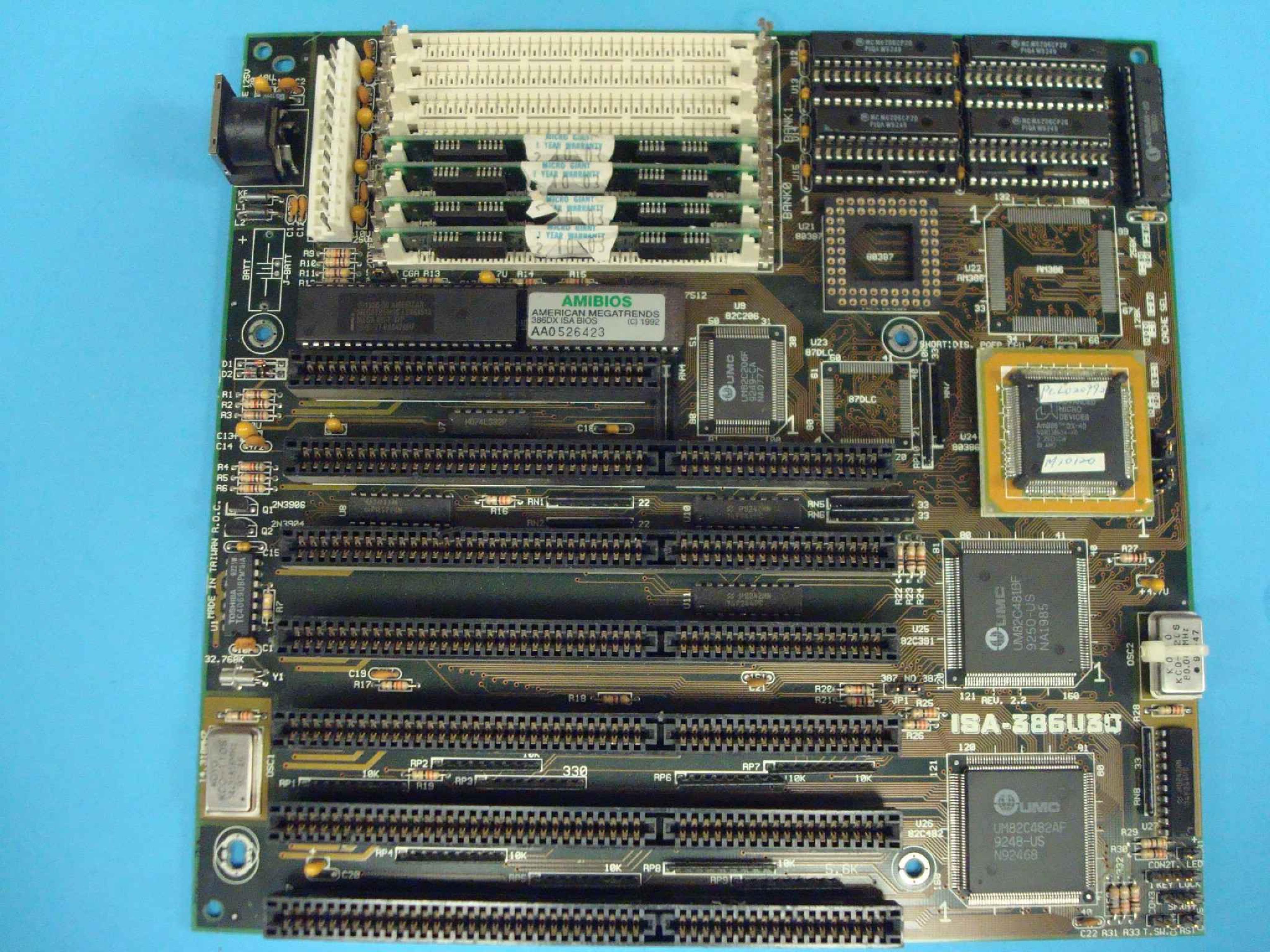 UMC ISA-386U30 MOTHERBOARD W/AMD 386DX-40 CPU 4MB MEMORY