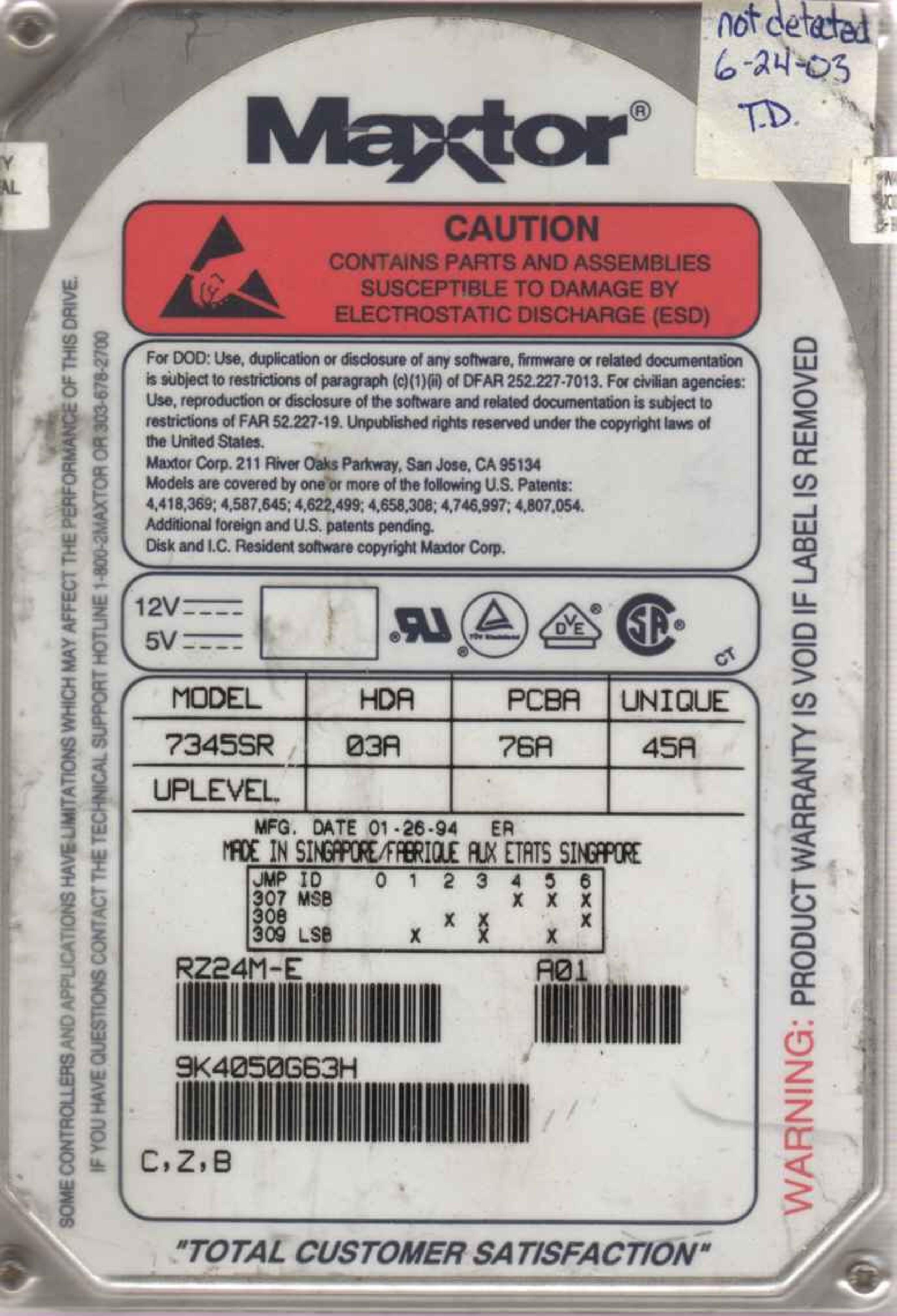 MAXTOR RZ24M-E DEFECTIVE 345MB SCSI HARD DRIVE