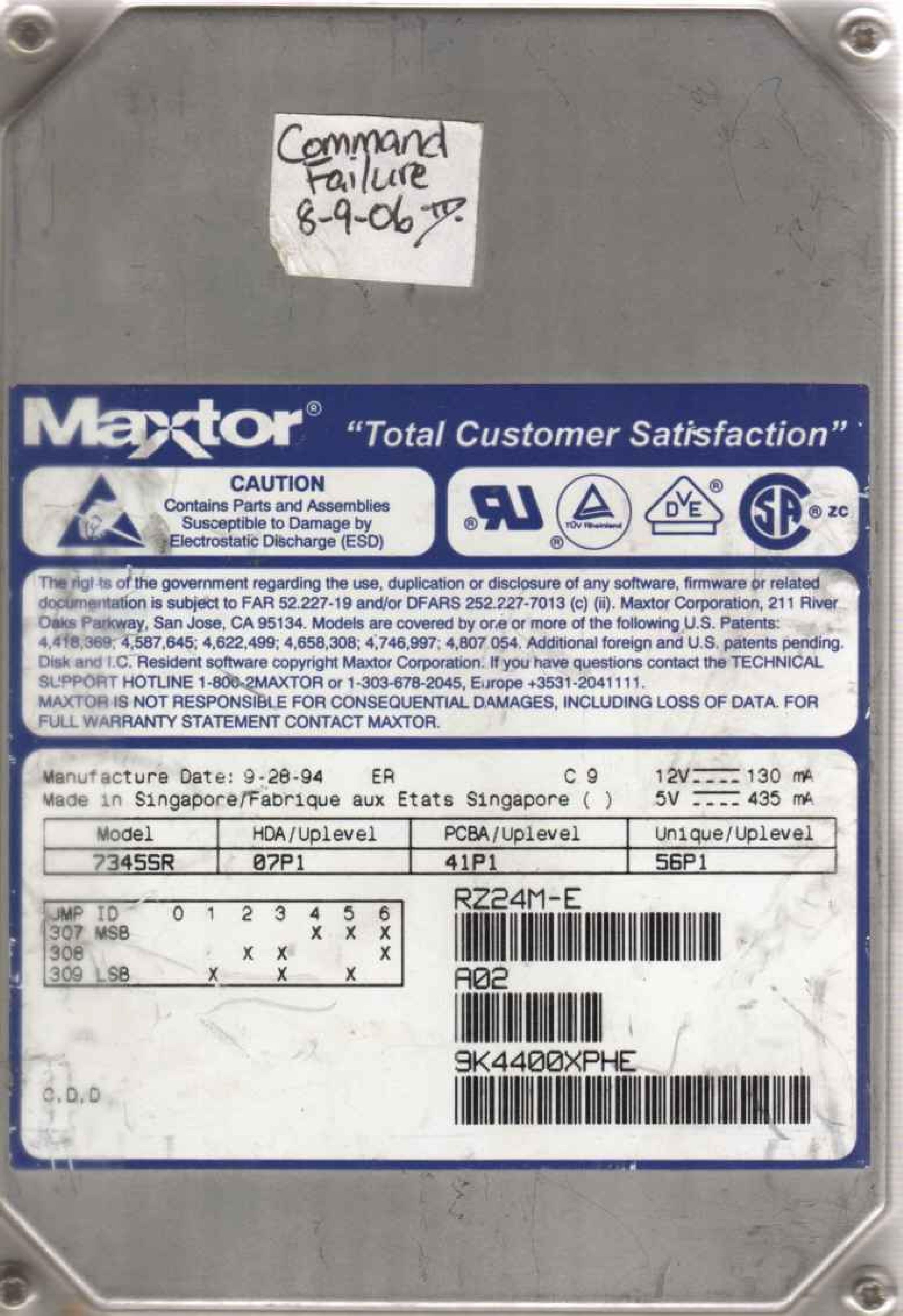 MAXTOR RZ24M-E DEFECTIVE 345MB SCSI HARD DRIVE