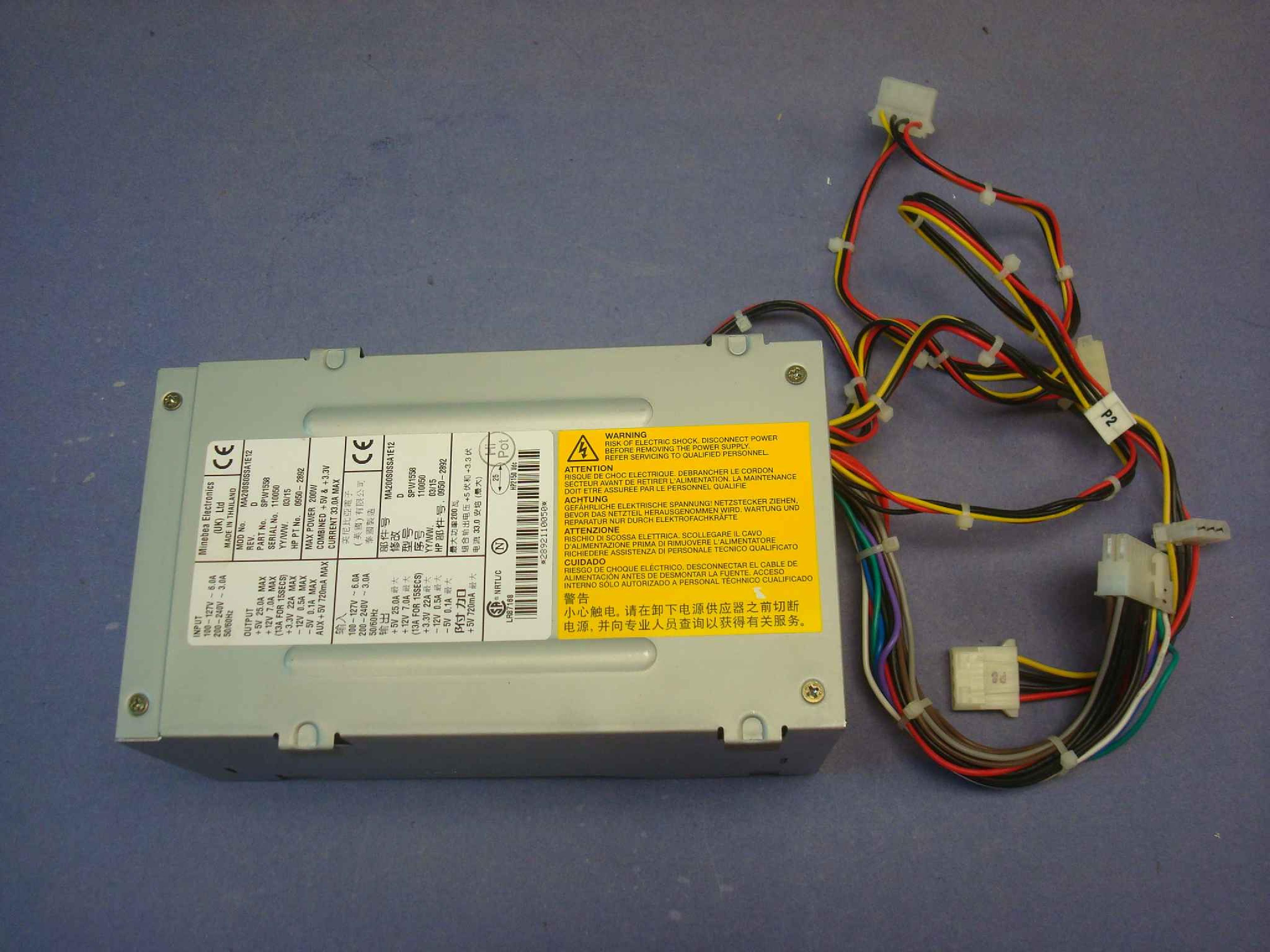 MINEBEA ELECTRONICS LTD MA200S0SSA1E12 200 WATT POWER SUPPLY ATX SIZE FOR HP KAYAK XA