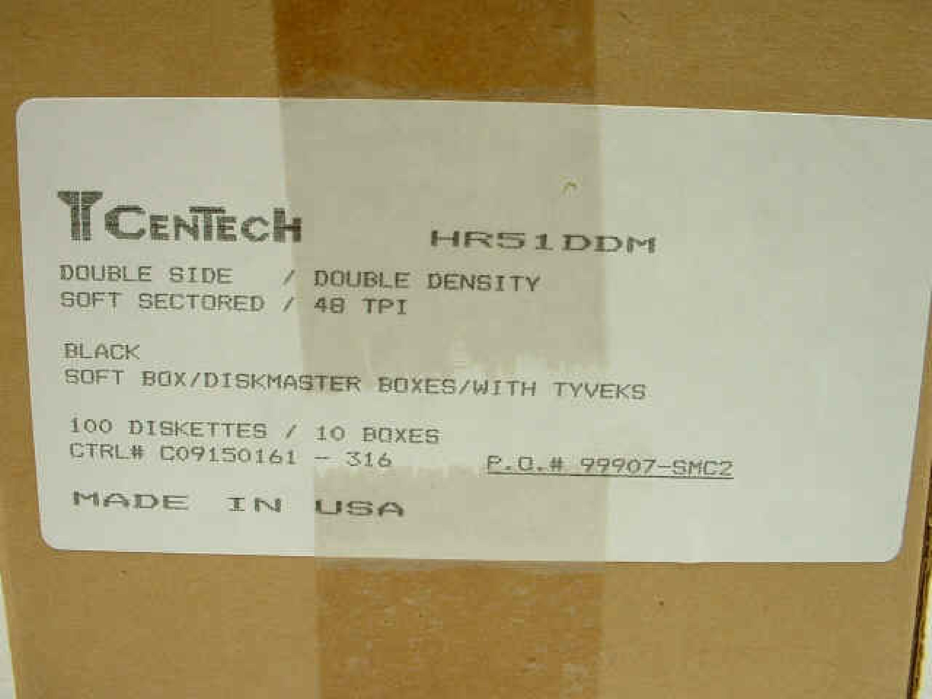CENTECH HR51DDM-BOX OF 50 LOT OF 50EACH, 5.25INCH FLOPPY DISKETTES DSDD 360K