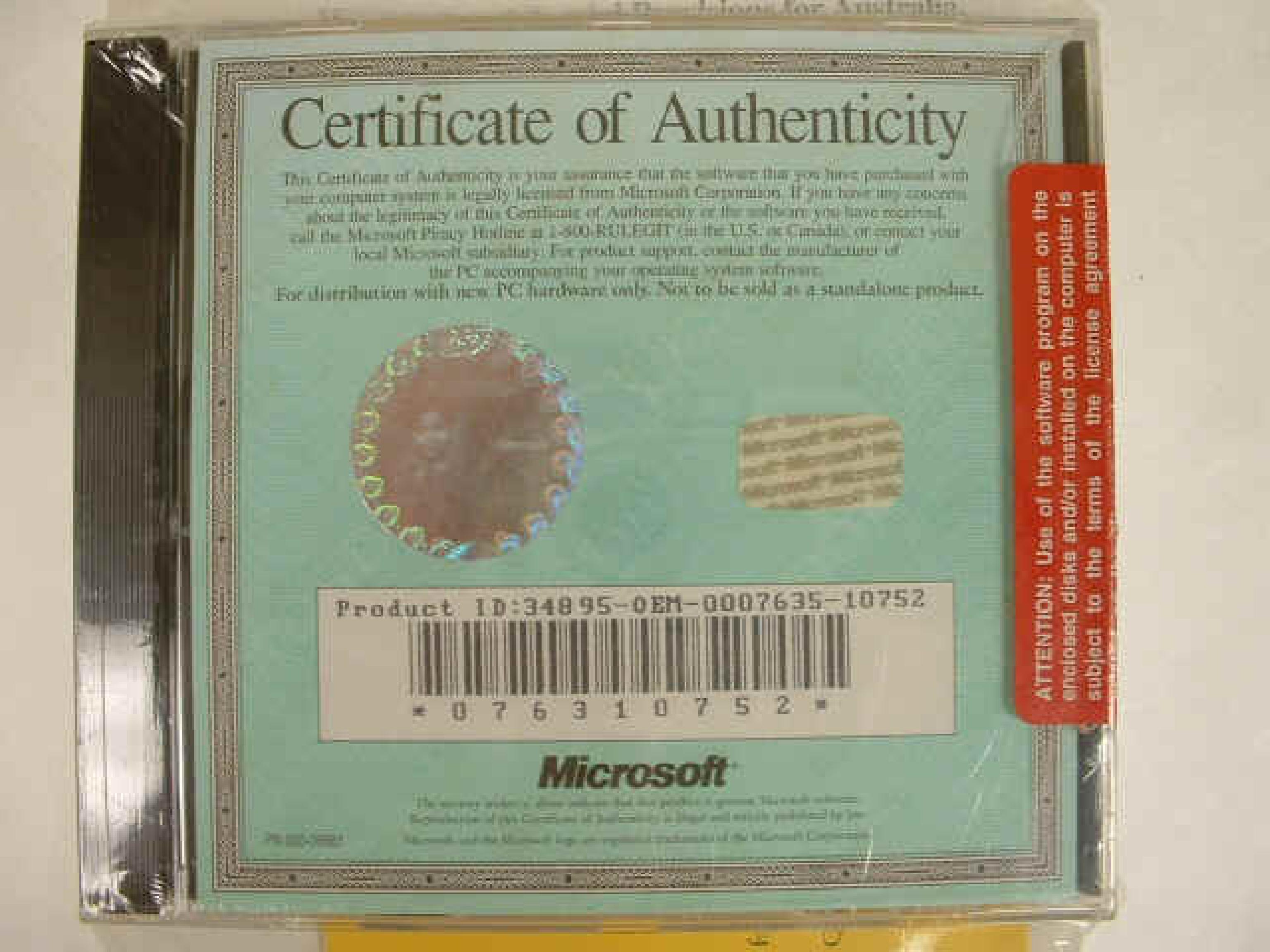 MICROSOFT 000-06681 WINDOWS NT WORKSTATION 3.51 CDROM 