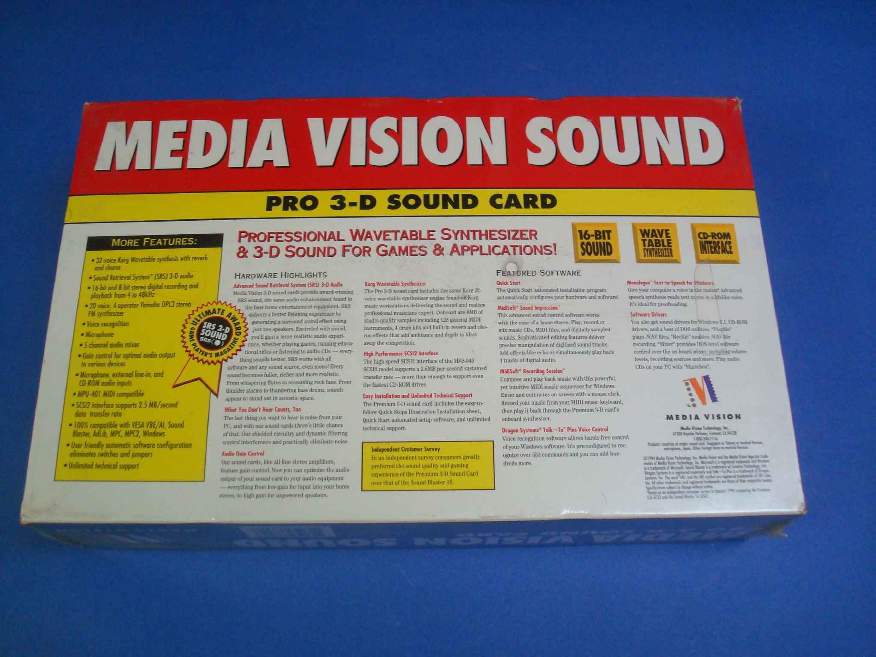 MEDIA VISION 3DWAVE MEDIA VISION PRO 3 D SOUND CARD