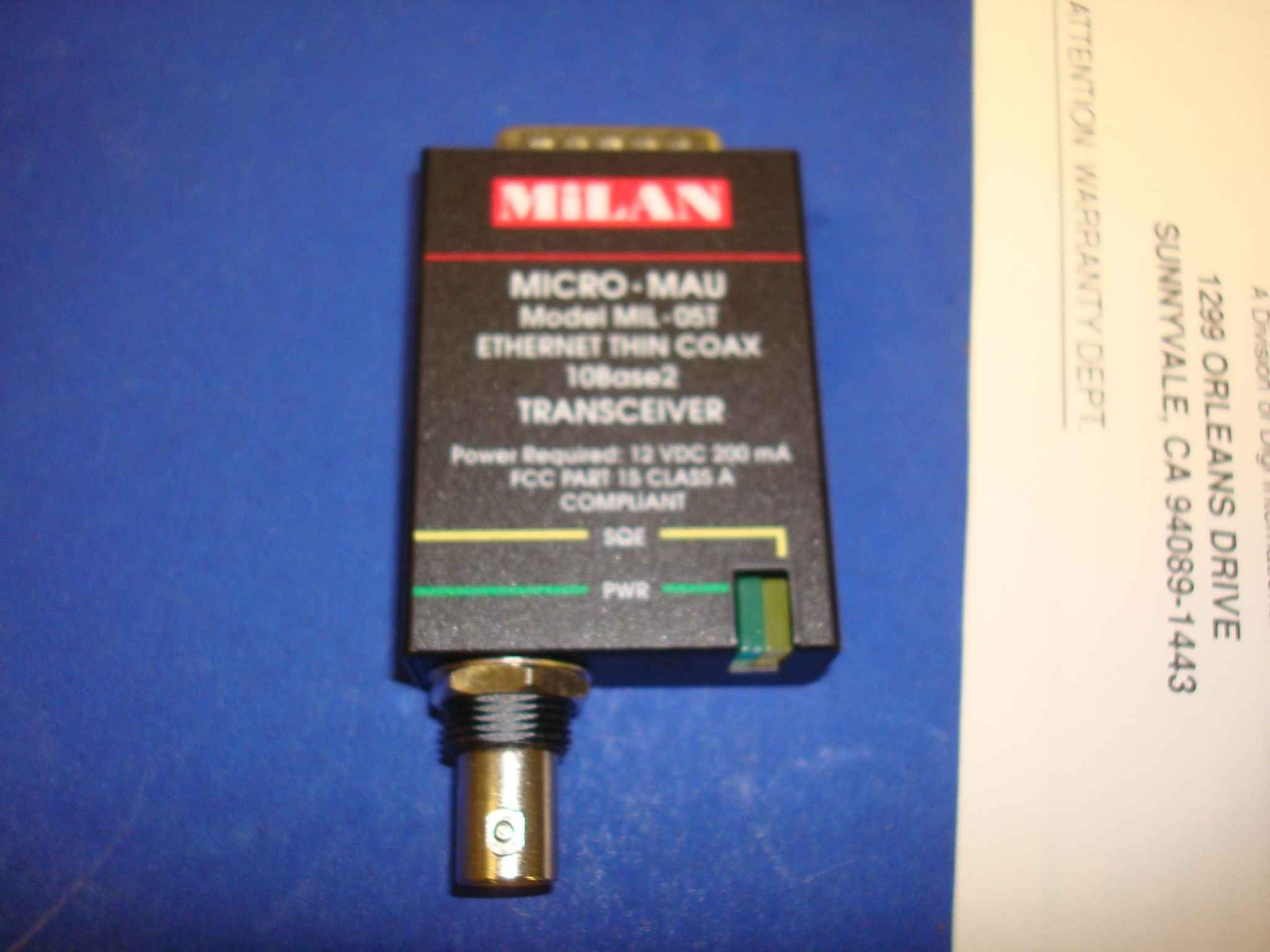 MILAN MIL-O5T ETHERNET THIN COAX 10BASE2 TRANSCEIVER MICRO MAU