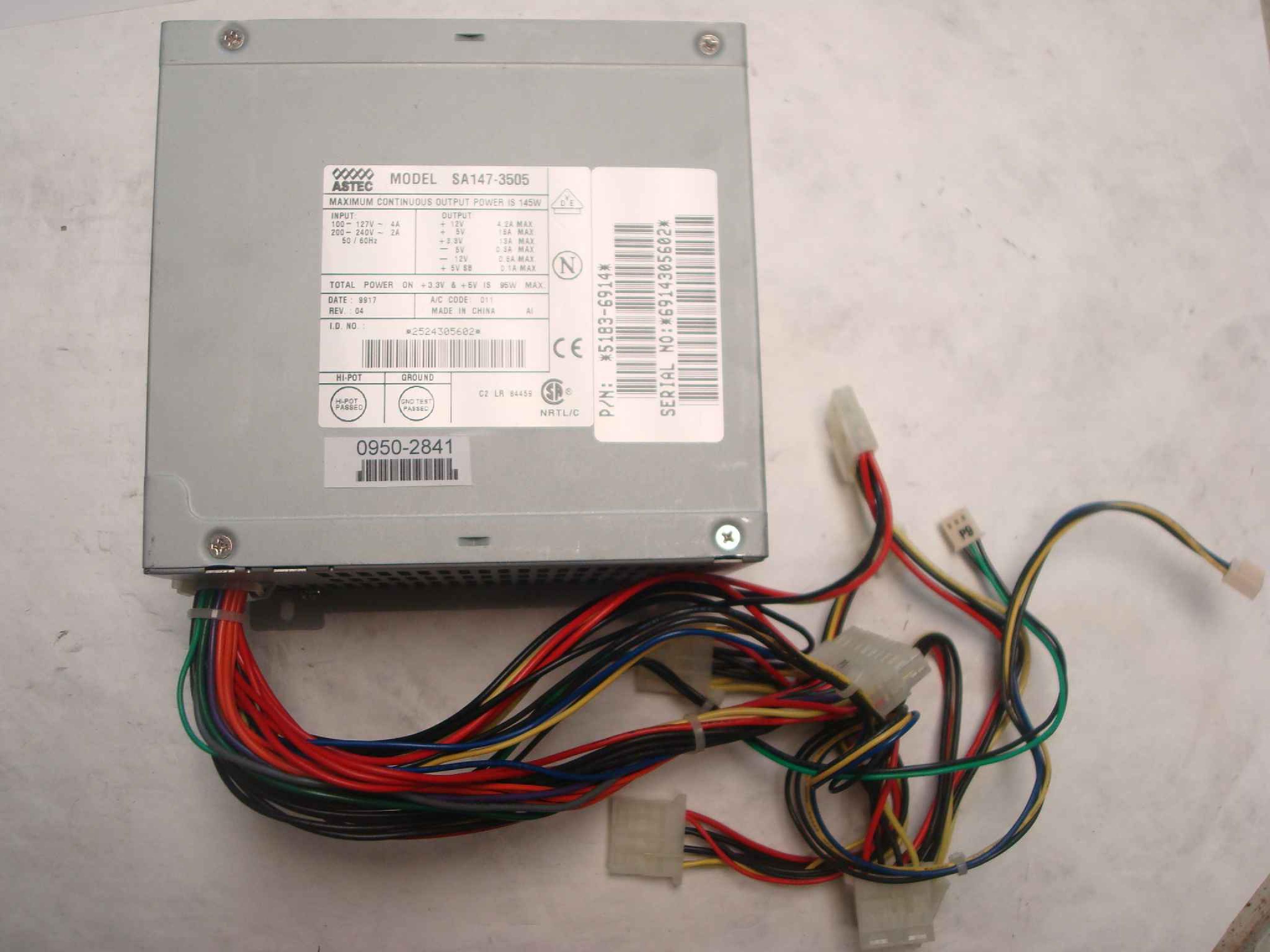 HEWLETT PACKARD / HP / YOKOGAWA 5183-6914 145W ATX POWER SUPPLY WITH P8 AND P9 CONNECTORS 145 WATT