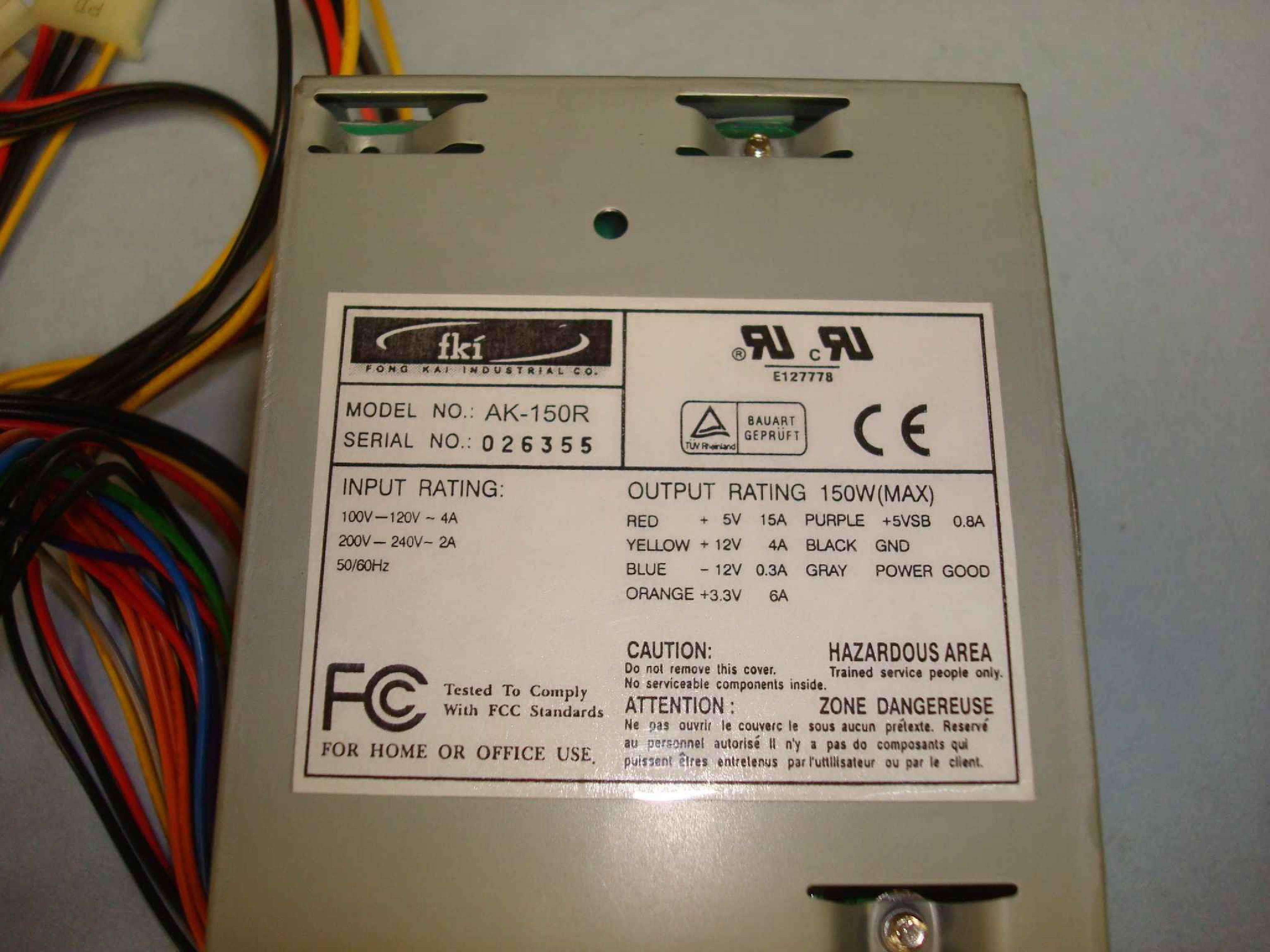 FKI AK150R ATX POWER SUPPLY EXTERNAL MOUNT FAN 200 WATT