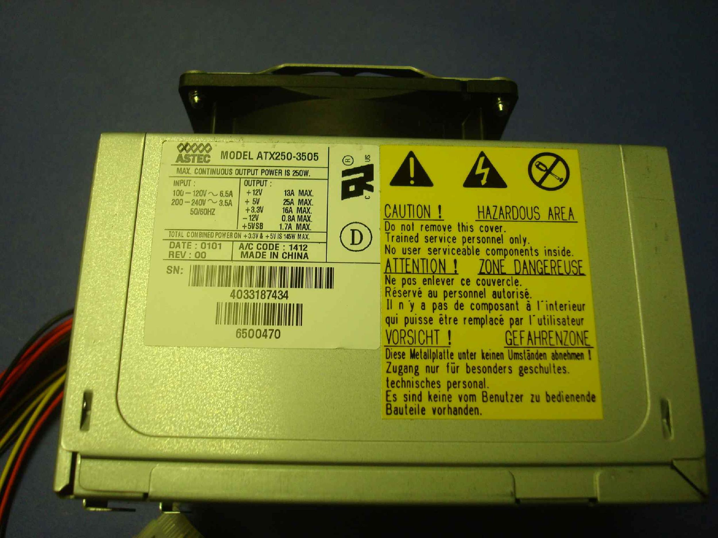GATEWAY 2000 6500470 POWER SUPPLY WITH EXTERNAL FAN