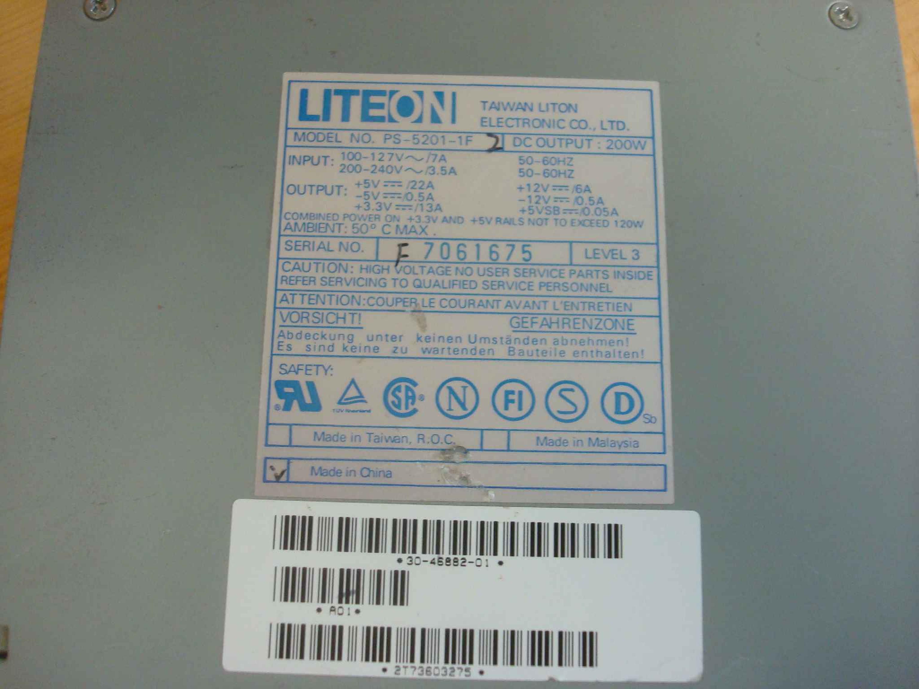 LITEON PS-5201-1F CLONE 200 WATT AT POWER SUPPLY