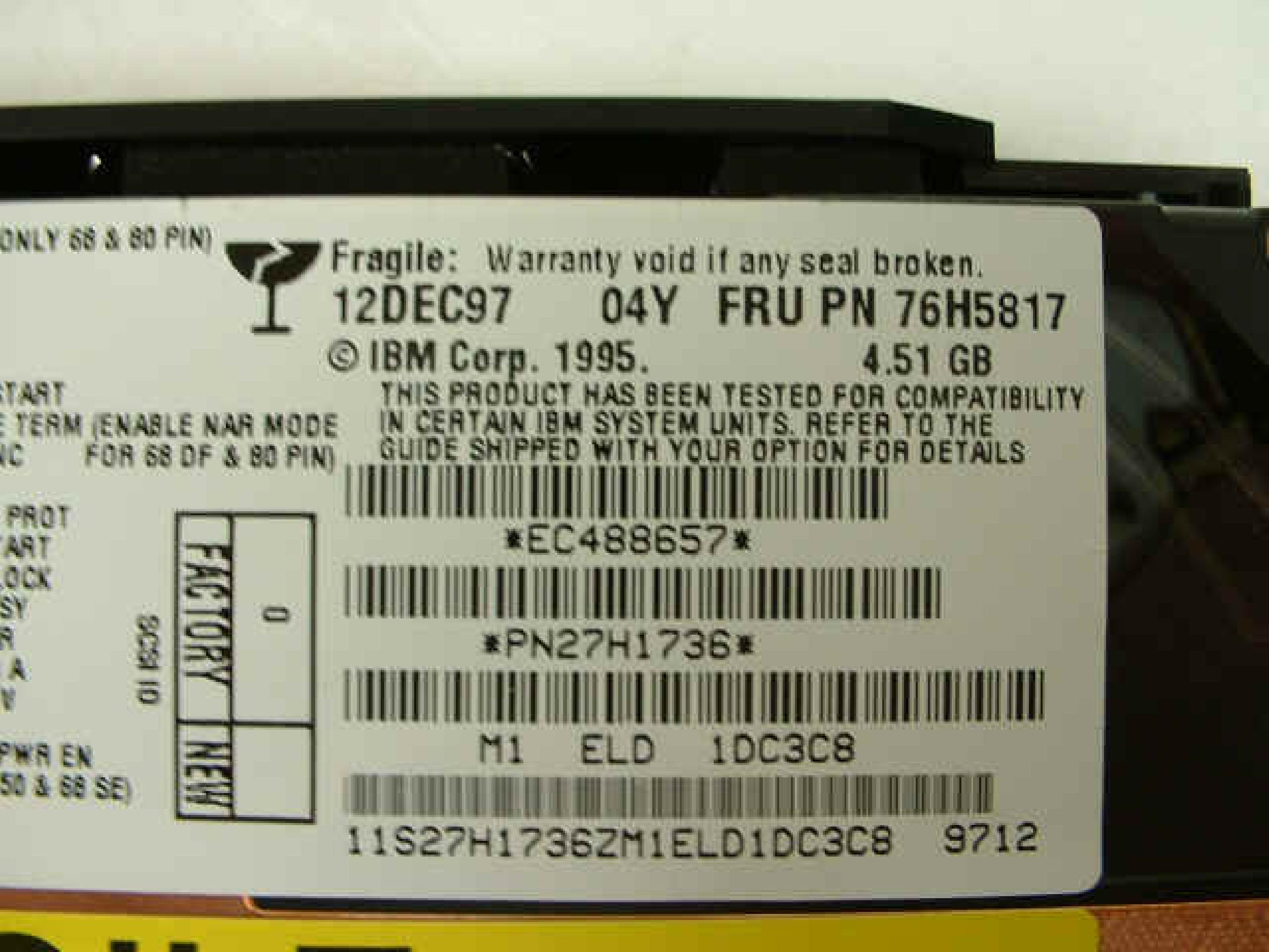 IBM 27H1736 4.51GB SCSI 80 PIN SCA DRIVE