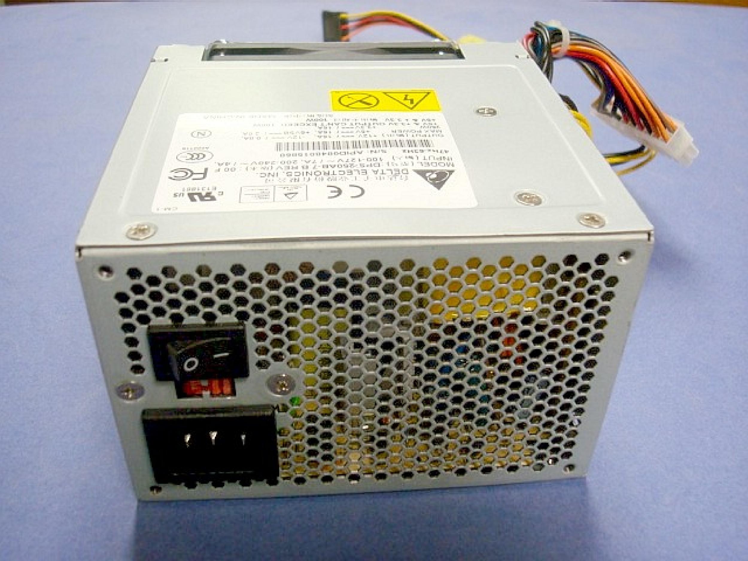 DELTA ELECTRONICS DPS-250AB-755 CLONE 250W ATX POWER SUPPLY, 65MM 20PIN ATX, 250MM P4, CABLE WITH MOLEX AT 160MM AND 320MM, CABLE WITH RIGHT ANGLE SATA POWER AT 140MM AND 300MM
