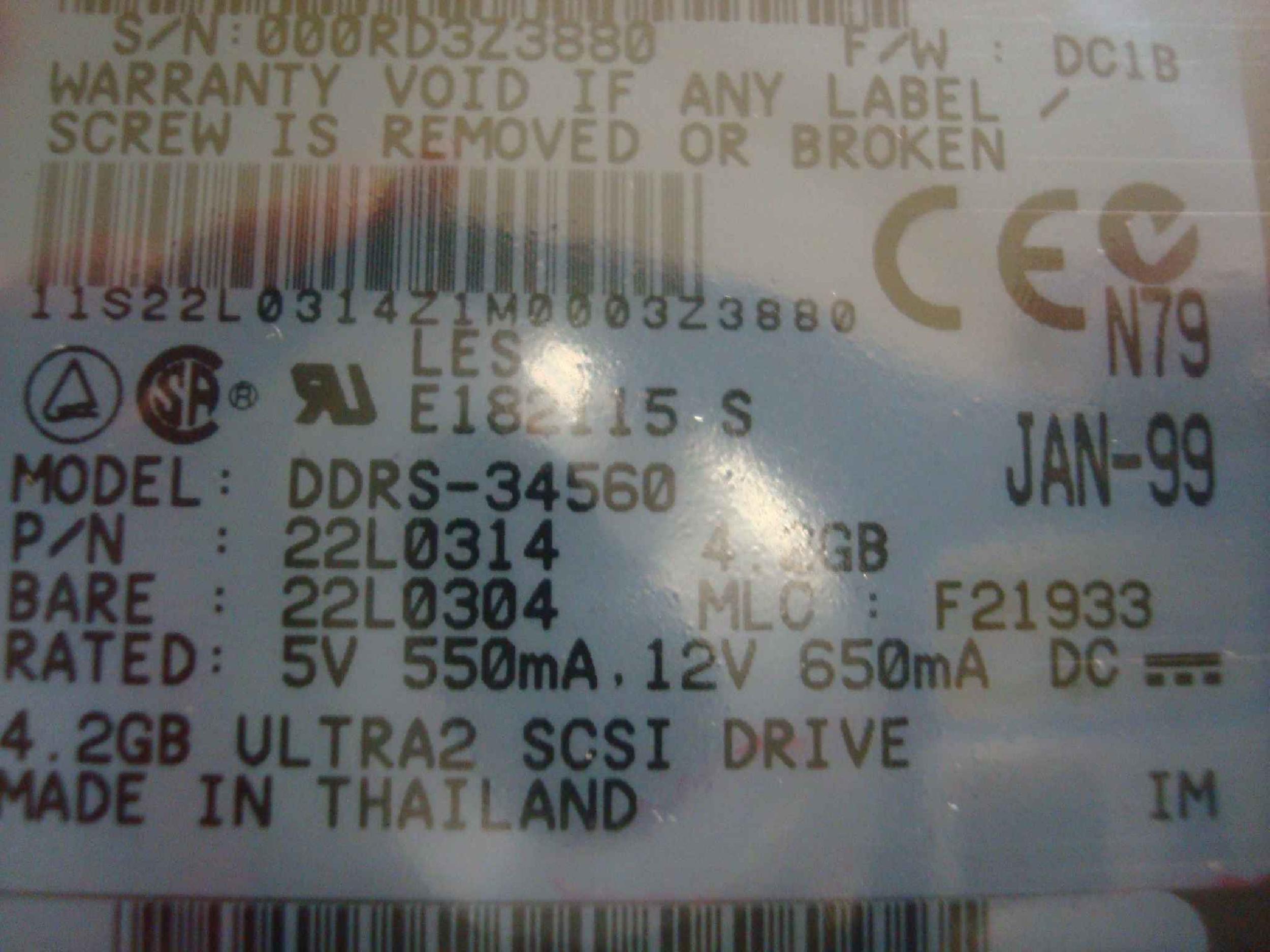 IBM 22L0304 4.2GB SCSI DRIVE 80 PIN