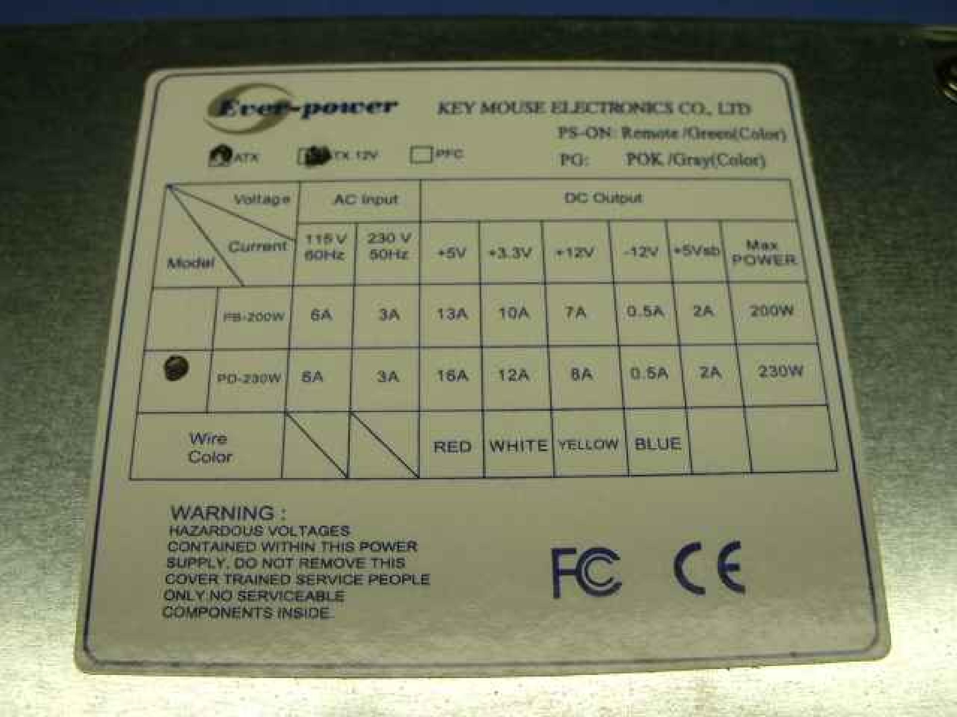 EVER-POWER CH92050190 230 WATT ATX POWER SUPPLY SIZE