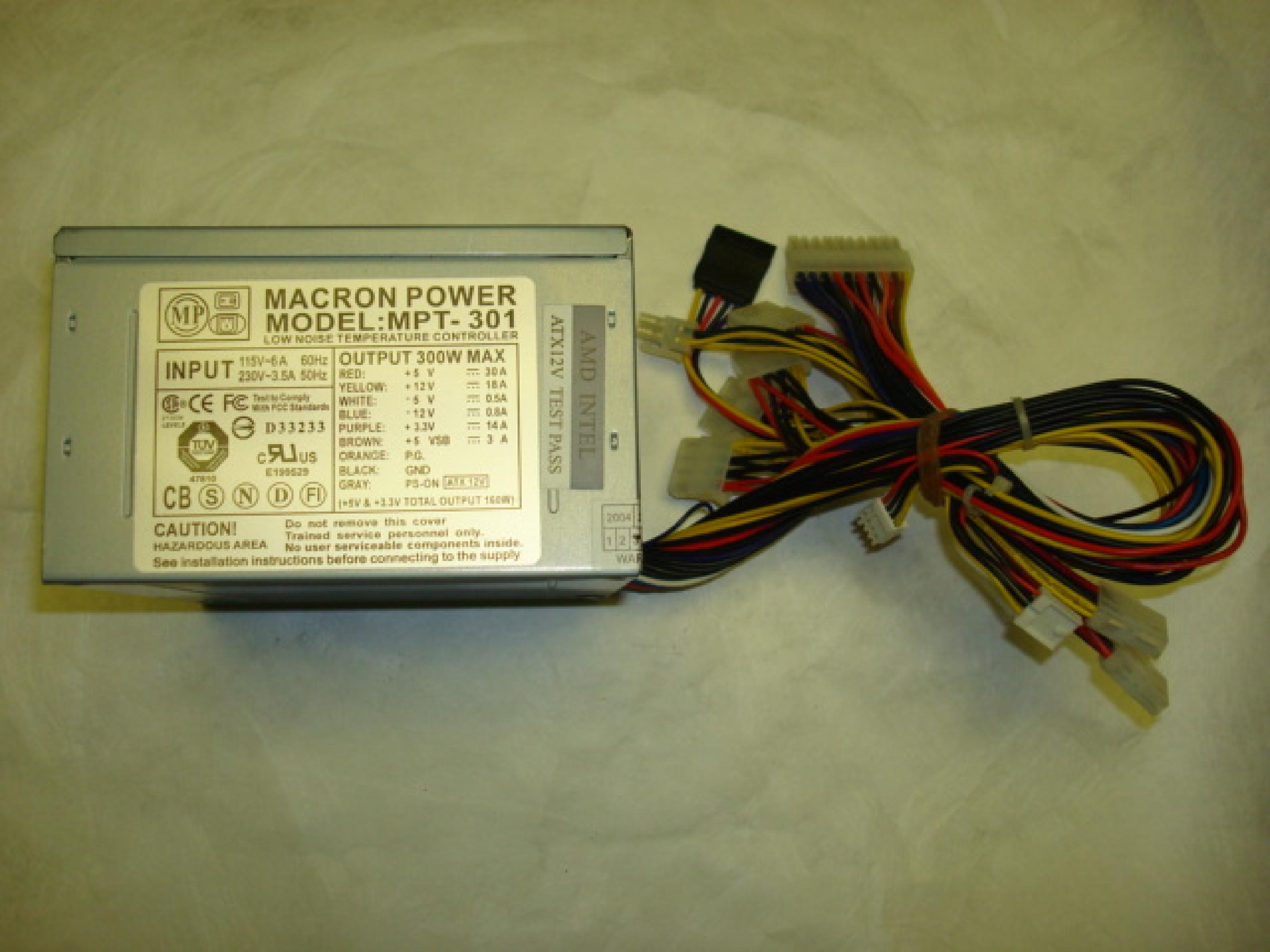 MACRON POWER MPT-301 ATX POWER SUPPLY WITH REAR SWITCH