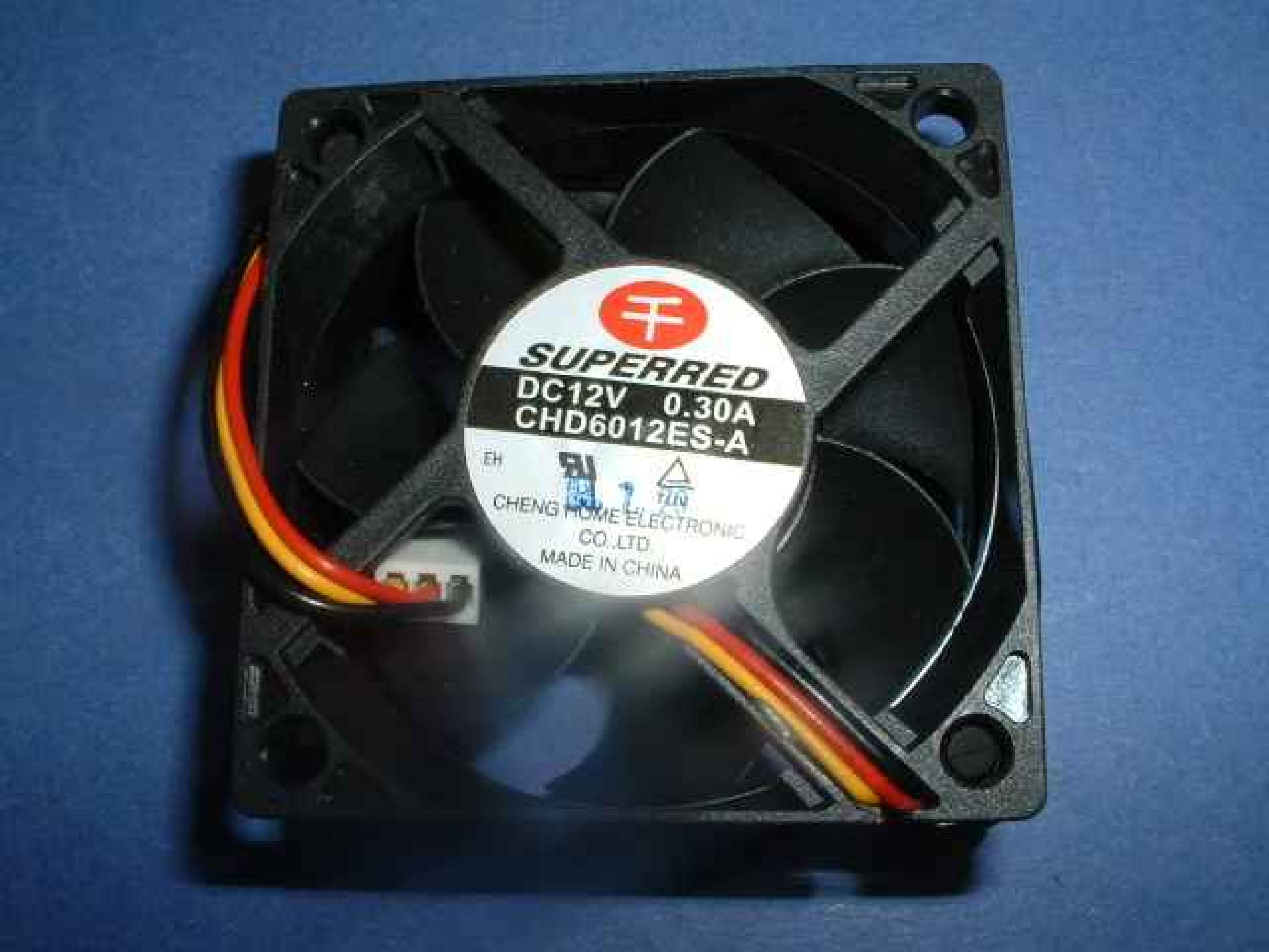 SUPERRED CHD6012ES-A FAN 12V DC 0.30A 60MM X 60MM X 20MM 2.5 X 2.5 X 3/4 INCHES, 6 INCH 3 WIRE CABLE WITH CONNECTOR