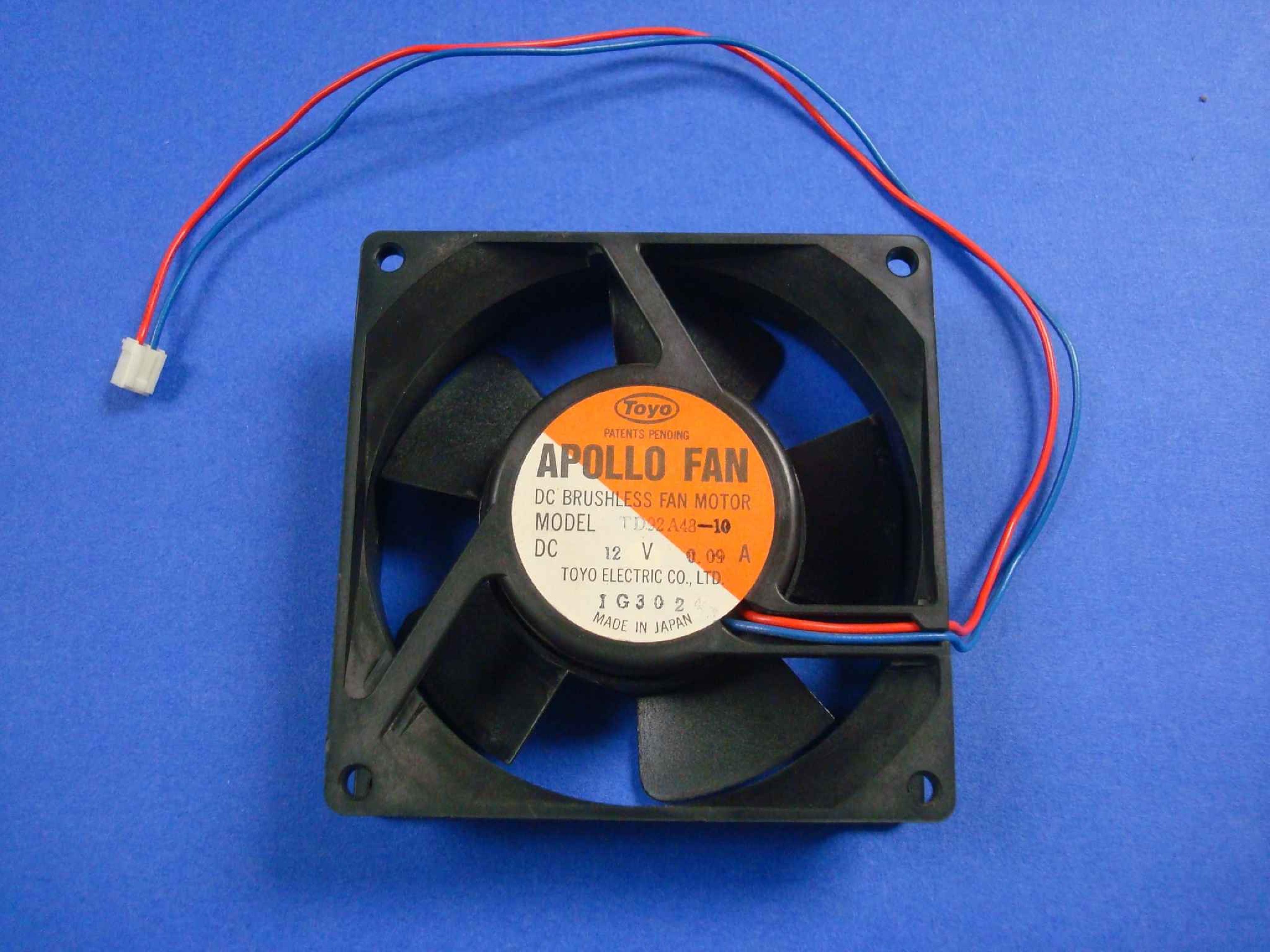 APOLLO TD92A48-10-CLONE CLONE IN STOCK, 12V DC FAN 0.09AMP 92MM BY 25MM, 3.5INCH BY 1 INCH