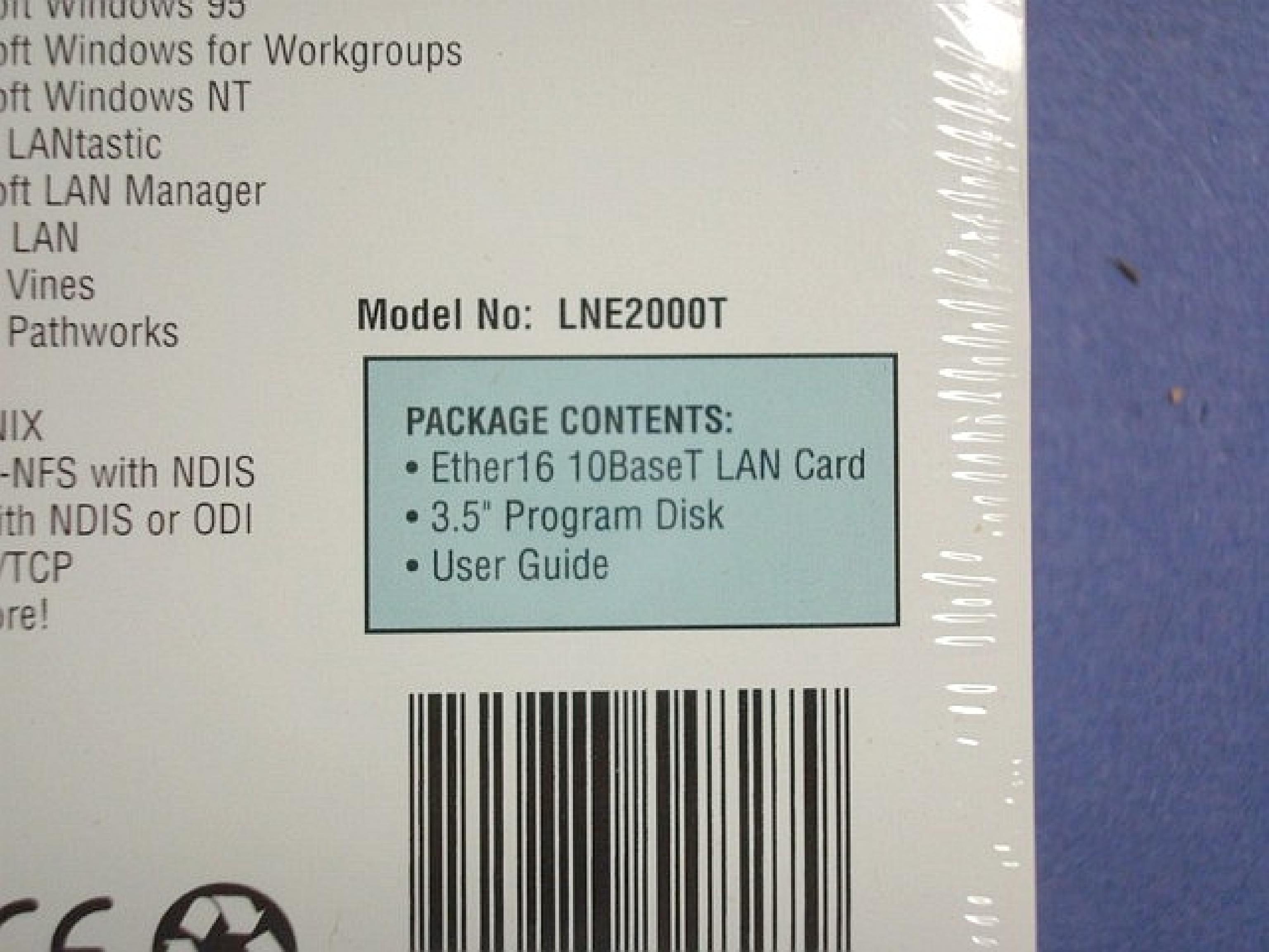 LINKSYS LNE2000T ETHER16 10BASET NE2000 ISA PNP OR NON-PNP COMPATIBLE