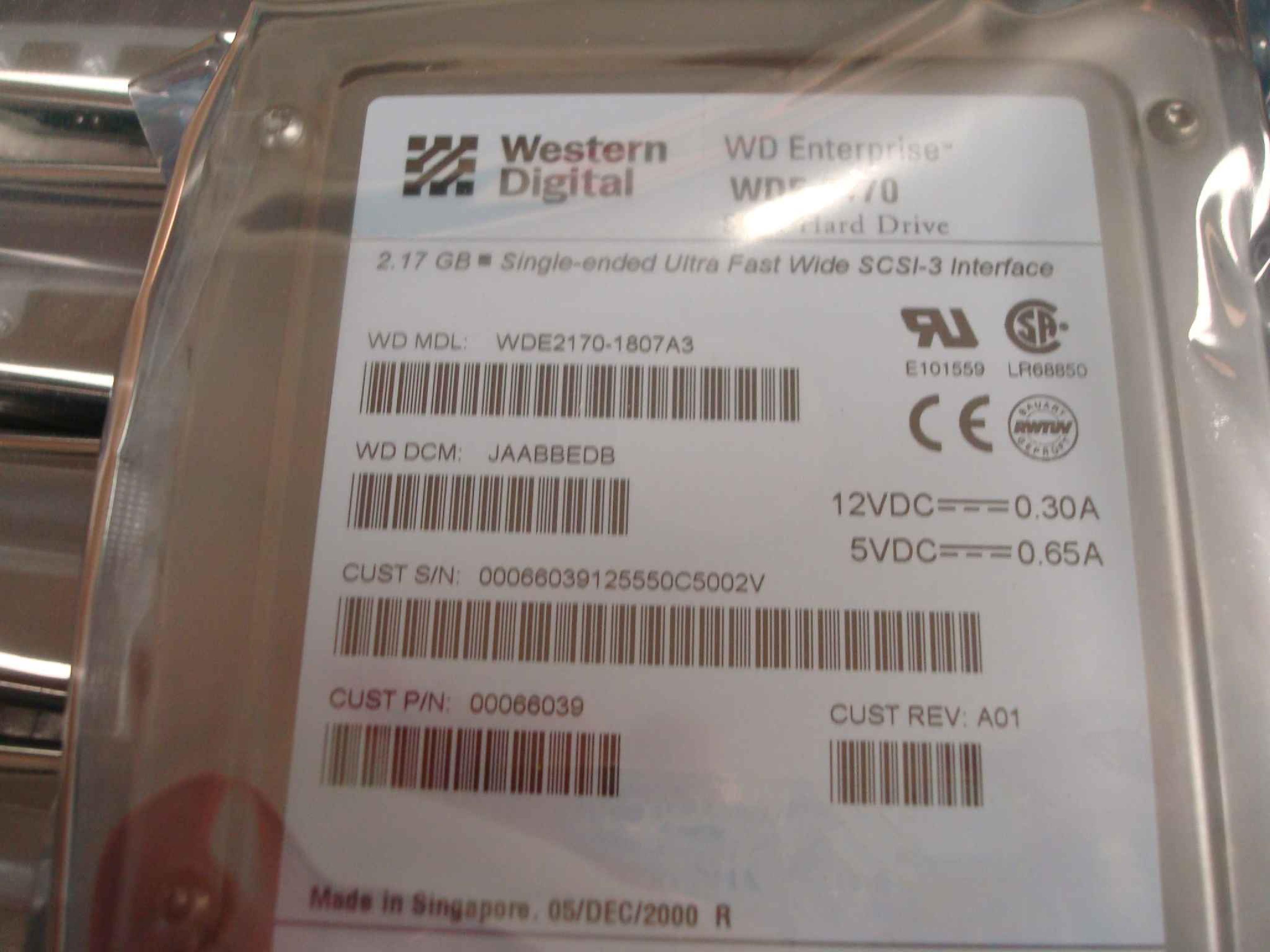 WESTERN DIGITAL / WD WDE2170-1807A3 2.17 GB SINGLE-ENDED ULTRA FAST WIDE SCSI-3 I 68 PIN HD