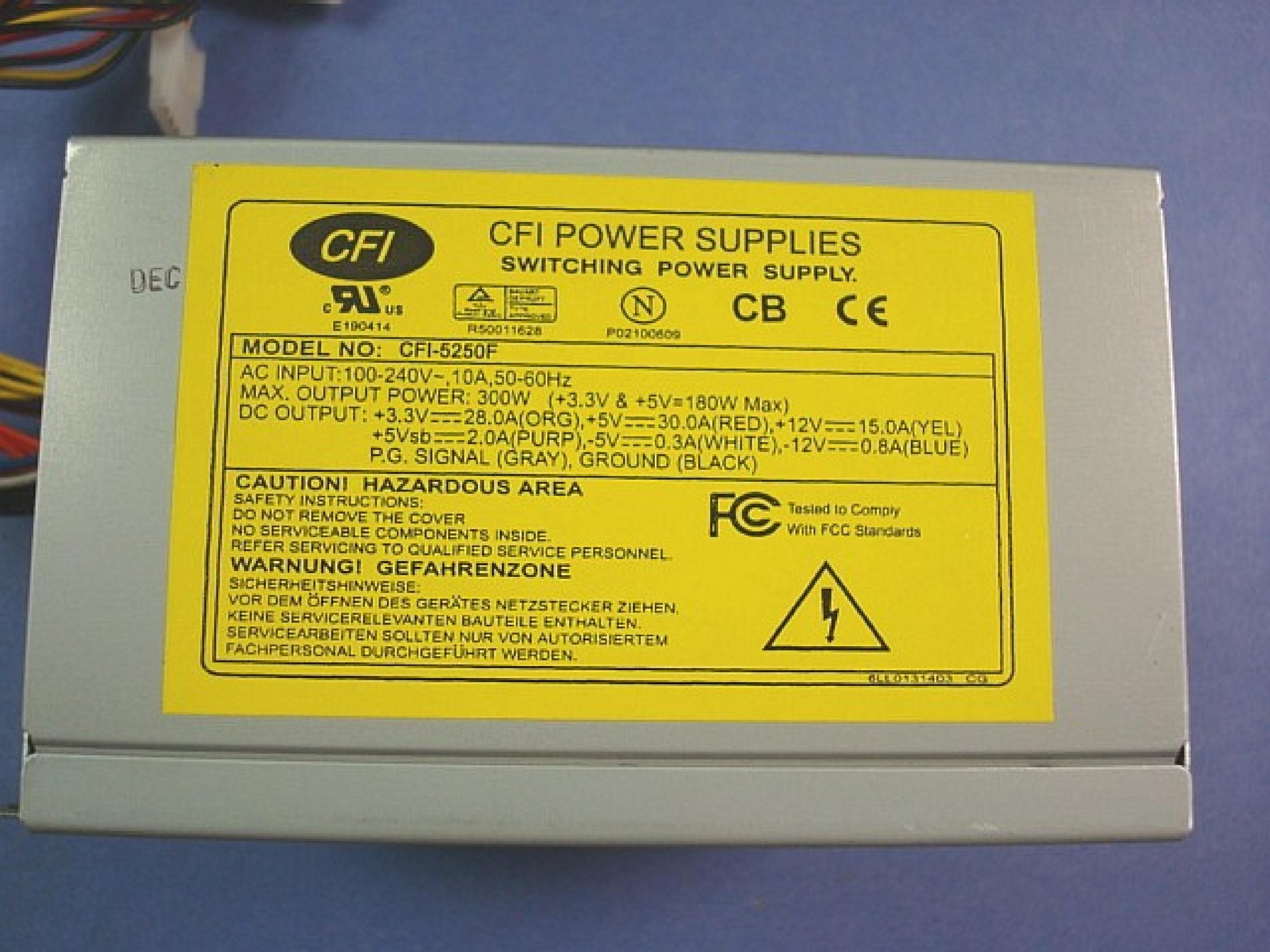 SENSTRON AX2-5250F CLONE COMPATIBLES ONLY IN STOCK - 250 WATT POWER SUPPLY ATX