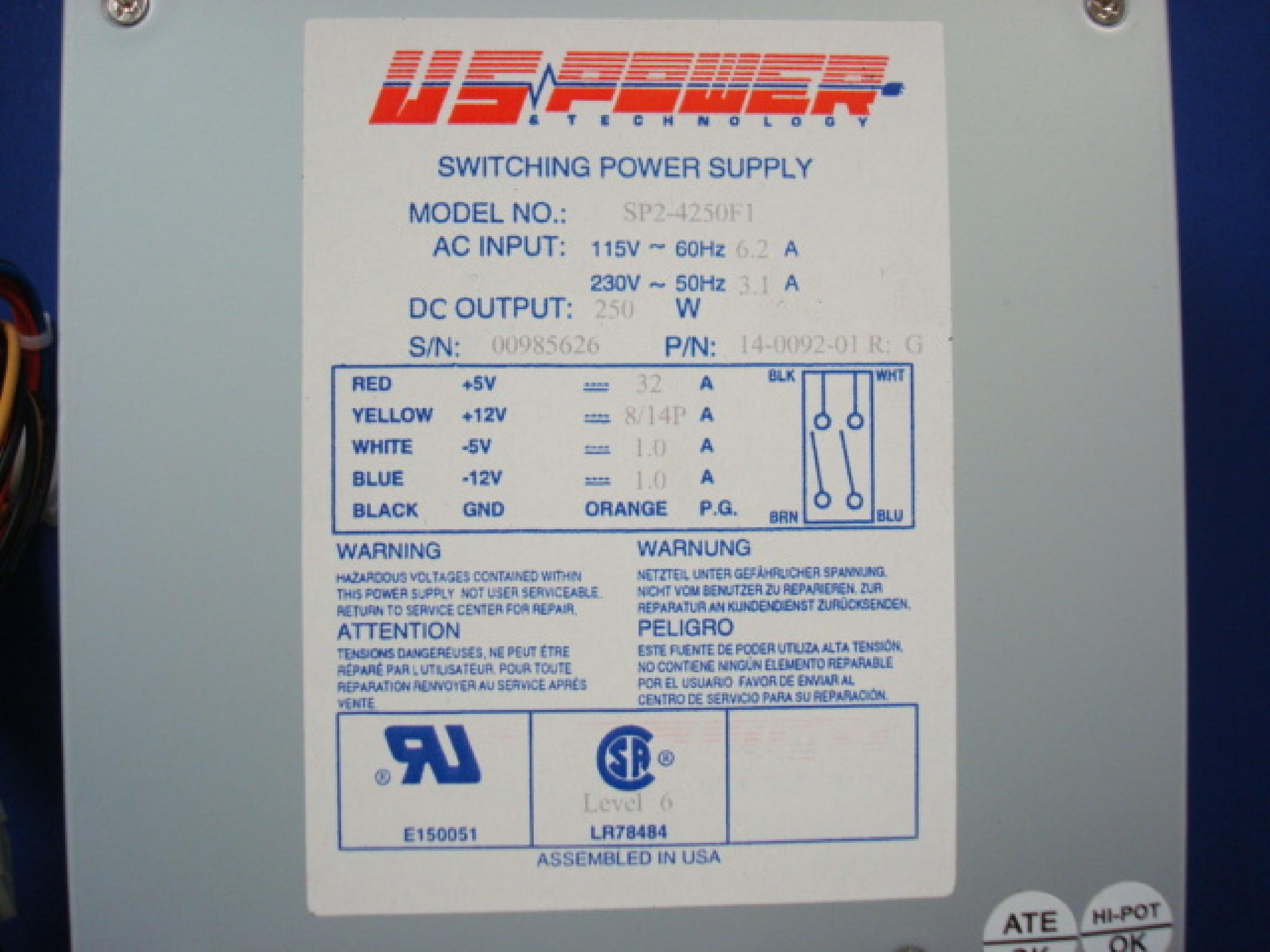 EMACS / ZIPPY / US POWER / CALIFORNIA PC PRODUCTS 14-0092-01 COMPATIBLE IN STOCK, 250W AT POWER SUPPLY W/REMOTE SWITCH