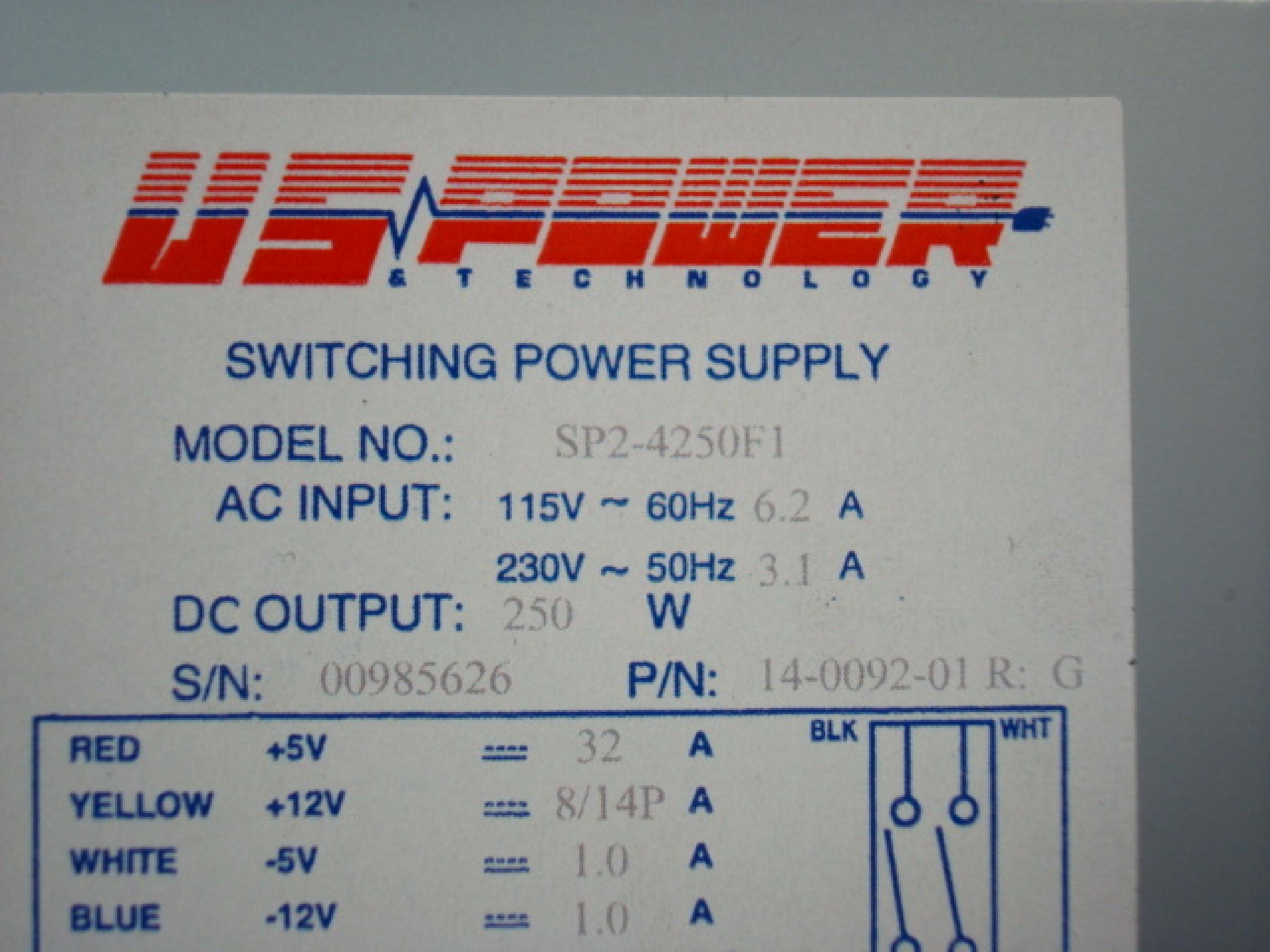 EMACS / ZIPPY / US POWER / CALIFORNIA PC PRODUCTS 14-0092-01 COMPATIBLE IN STOCK, 250W AT POWER SUPPLY W/REMOTE SWITCH