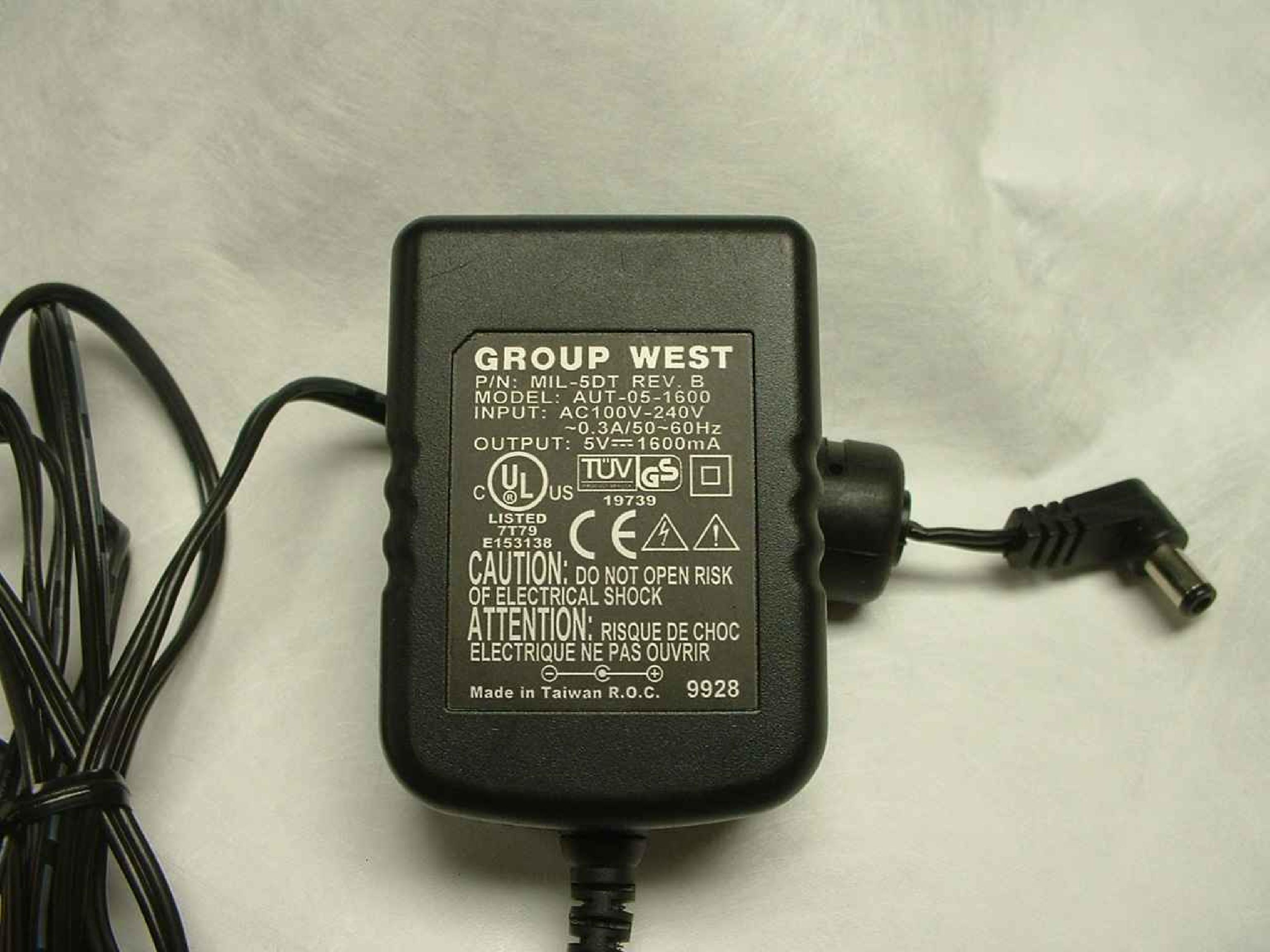 MILAN / GROUP WEST MIL-5DT POWER SUPPLY 5V 1600MA OD:5.5MM ID:2.5MM 72INCH CABLE WITH BARREL CONNECTOR, NEGATIVE OUTSIDE POLE