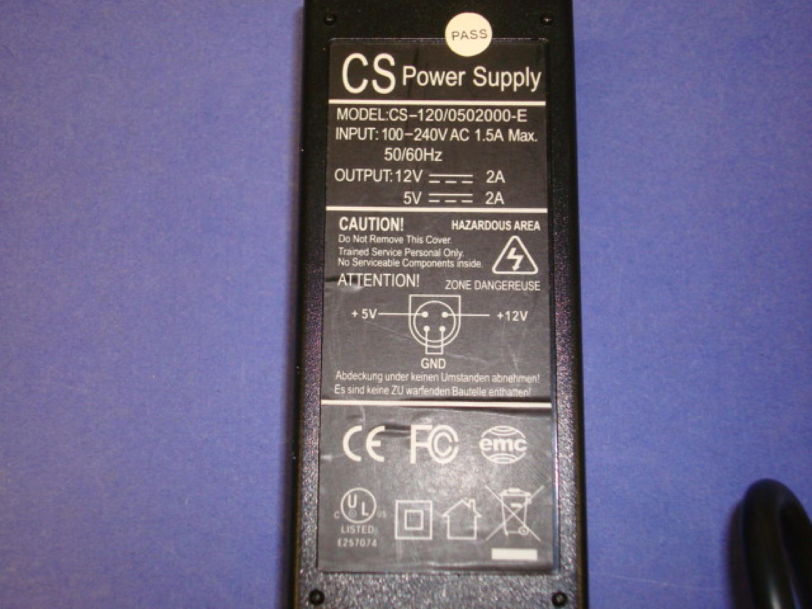 MAD DOG CS-120/0502000-E POWER SUPPLY 12V 2 AMP 5V 2 AMP