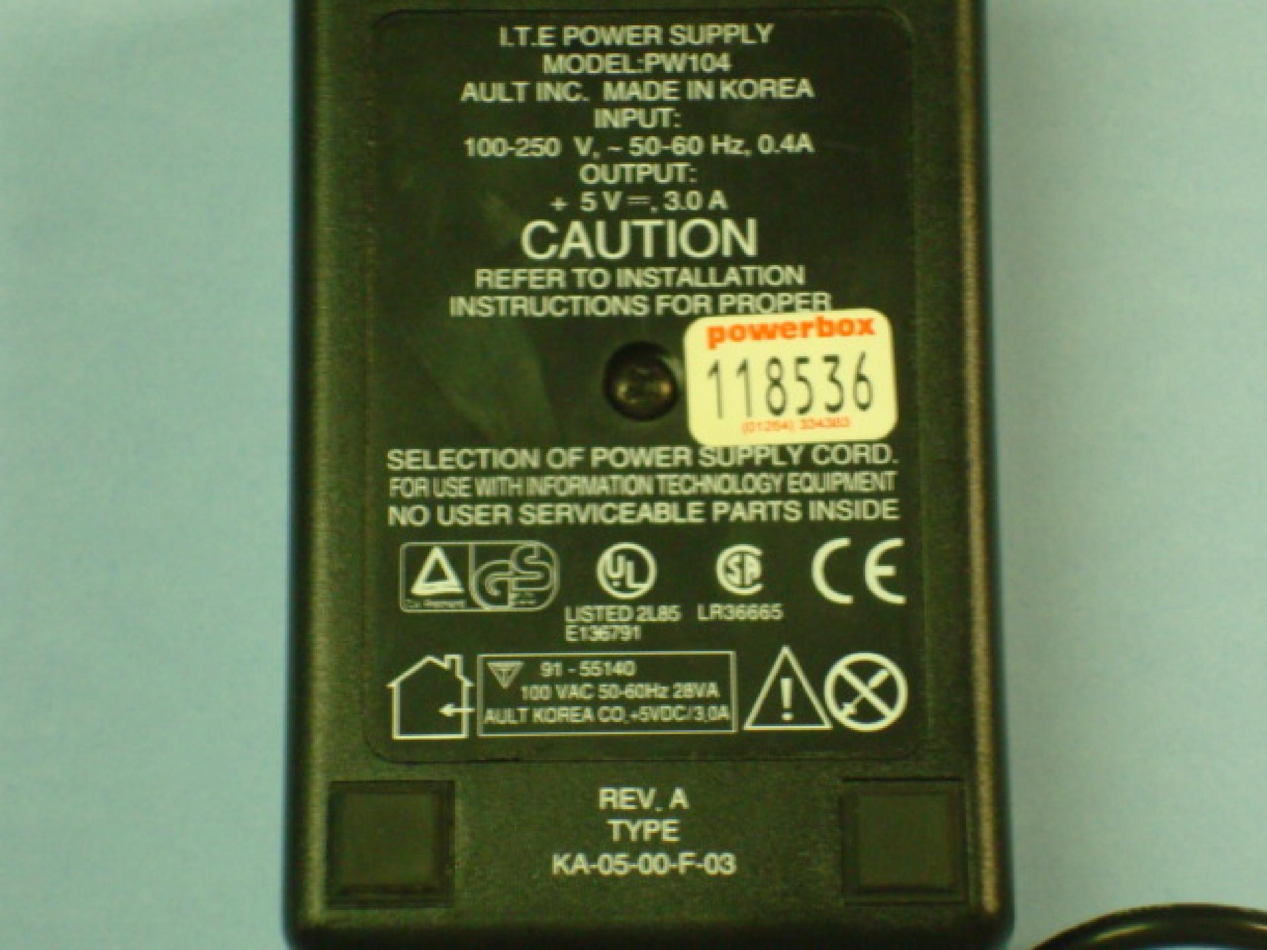 GENERIC KA-05-00-F-03 COMPATIBLE IN STOCK, AC ADAPTER POWER SUPPLY 5V 3.0A OD:5.5 ID:2.1 6FOOT CABLE, DESKTOP, RIGHT ANGLE BARREL 20MM OVERALL, 9.5MM METAL SHAFT