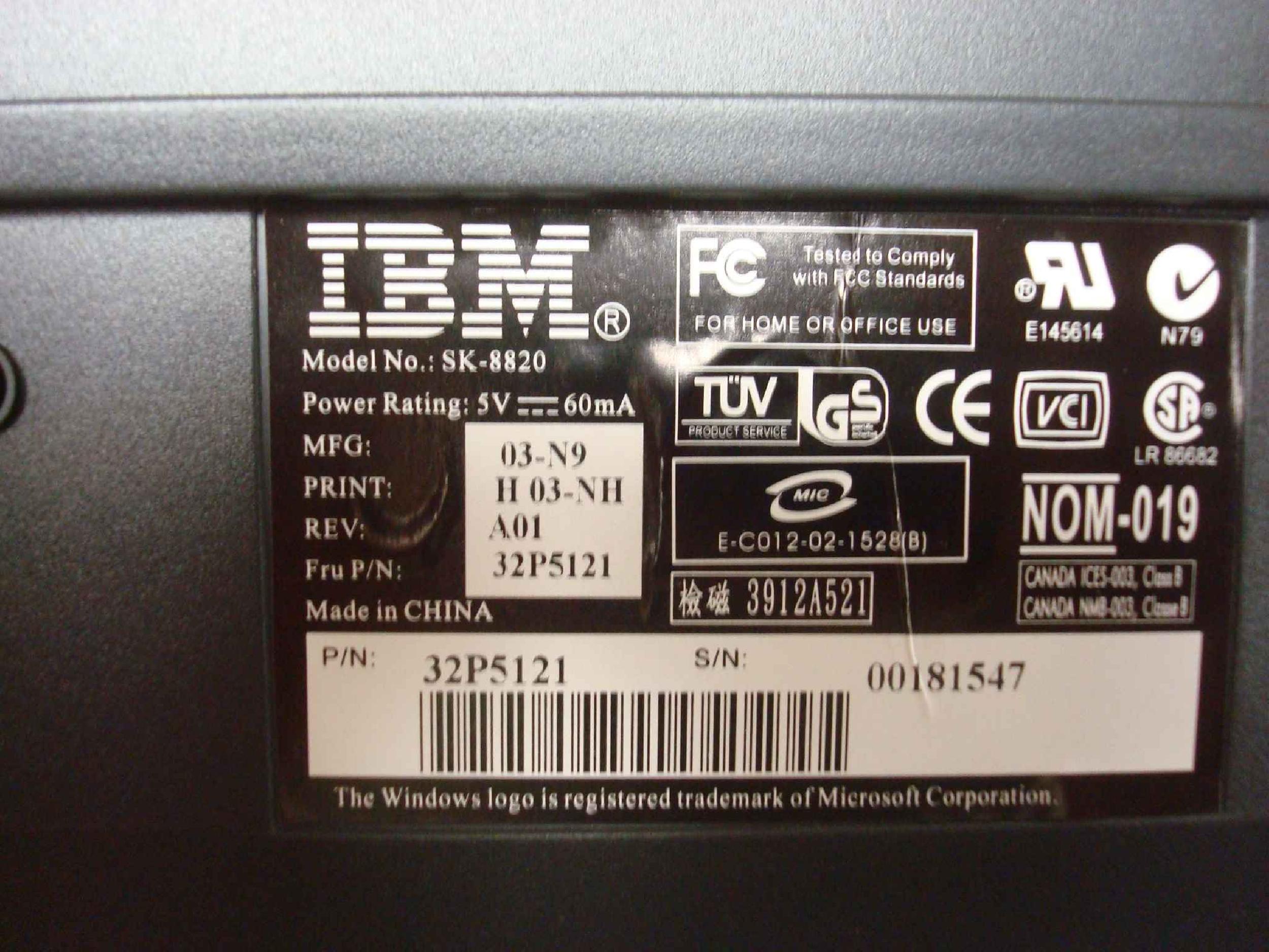 IBM 32P5121 NORWEGIAN KEYBOARD BLACK PREFERRED PS/2