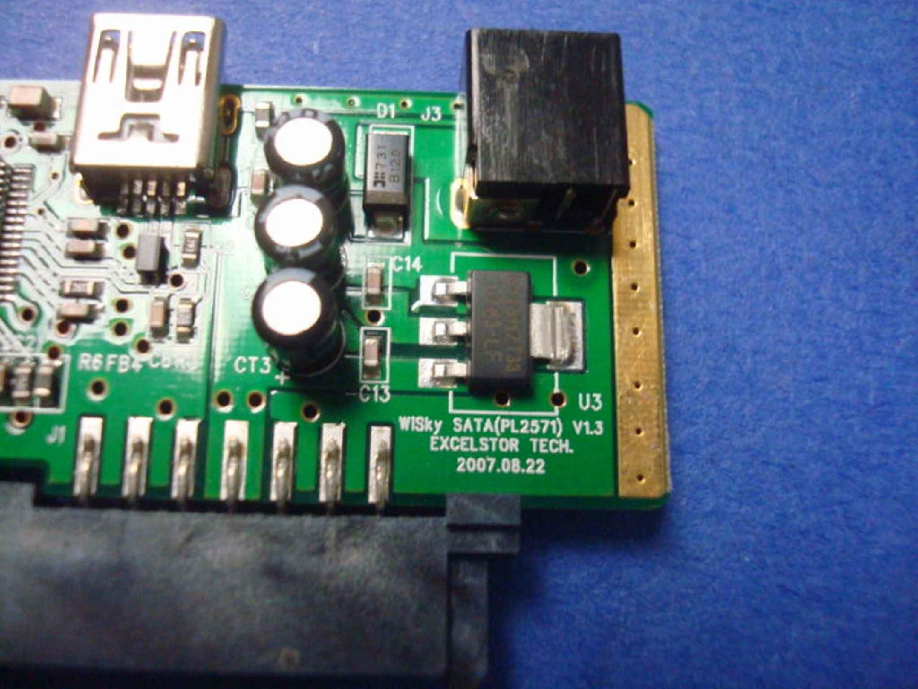 IOMEGA / EXCELSTOR PL2571 USB TO SATA INTERFACE BOARD & AC ADAPTER PCB