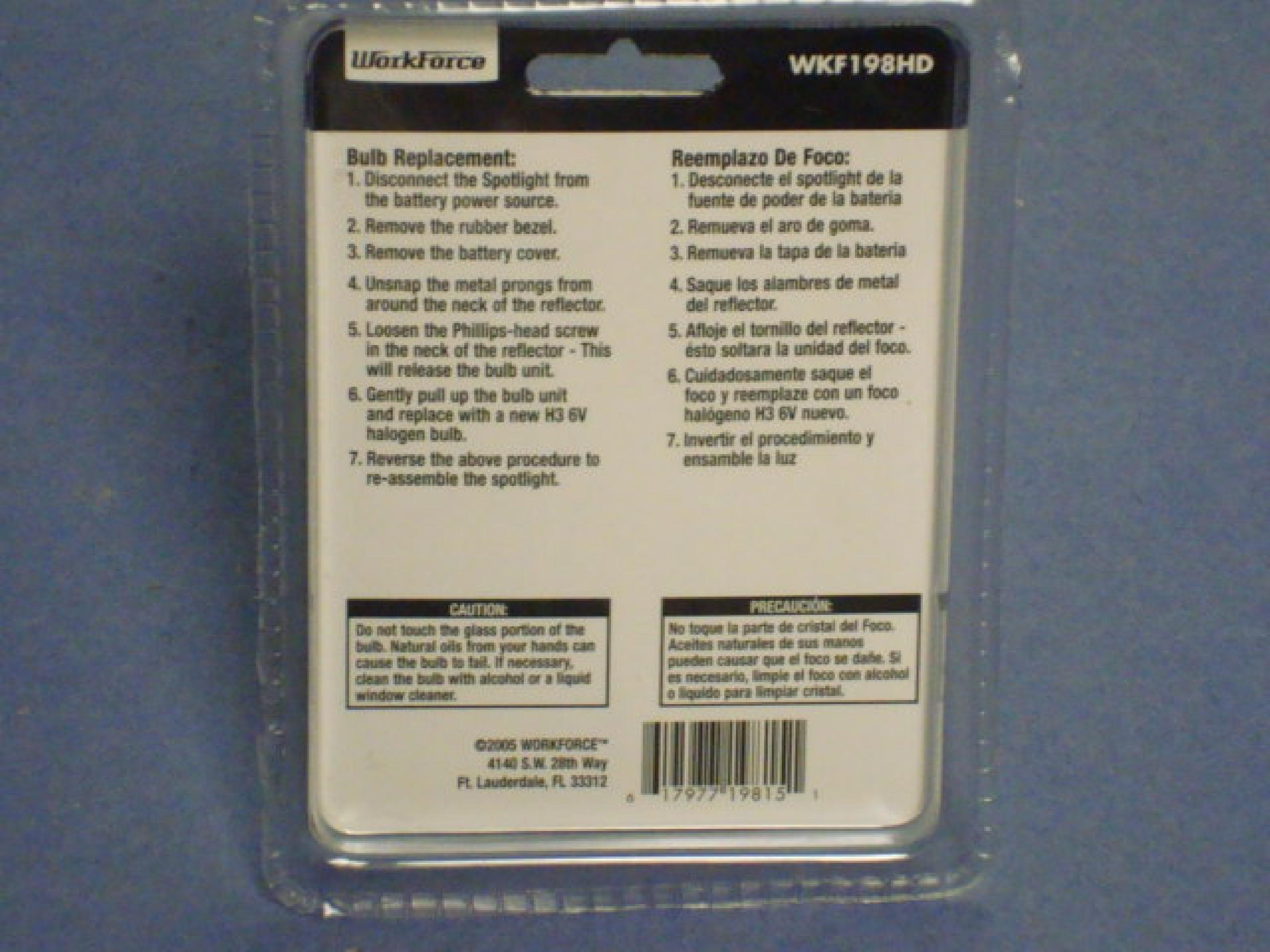 WORKFORCE WKF198HD 1000000 CANDLEPOWER QUARTZ HALOGEN BULB WFK124HD HSK140HD 316-349 H3-55 H3-100