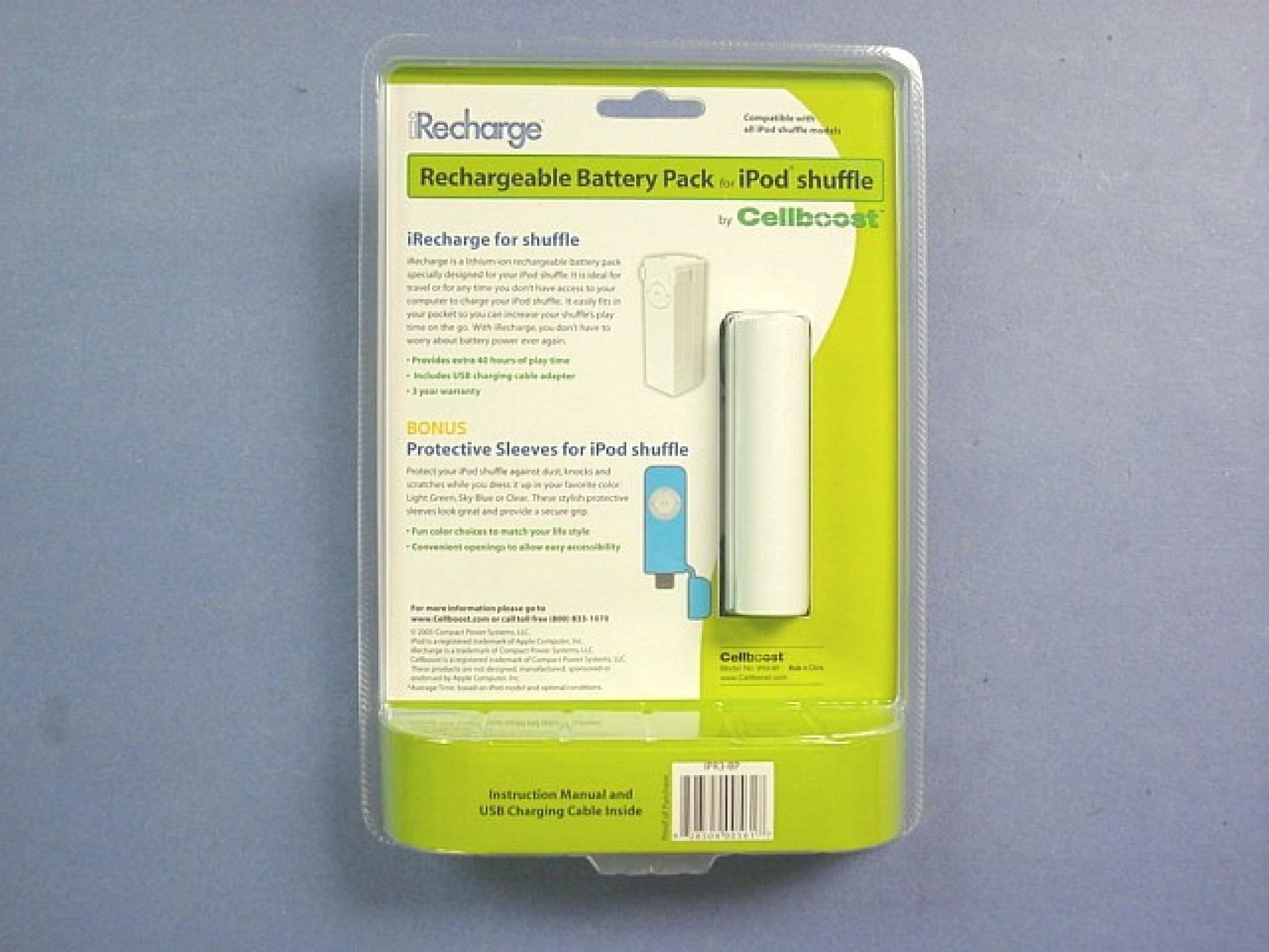 CELL BOOST IPR3 LI-ION BATTERY PACK ADD 40 HOURS TO IPOD SHUFFLE