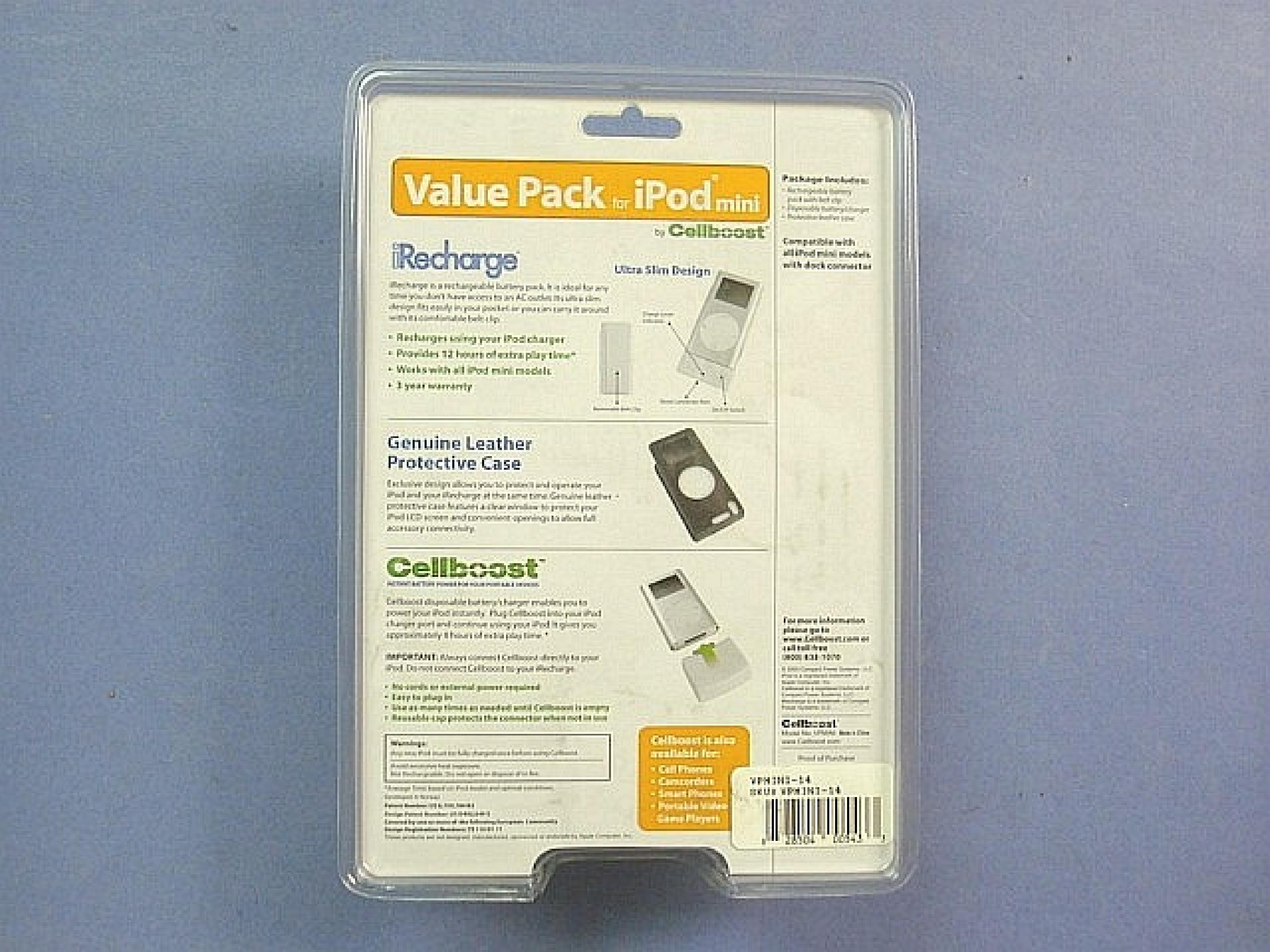 CELL BOOST VPMINI VALUE PACK FOR IPOD MINI LI-ION BATTERY CASE ETC