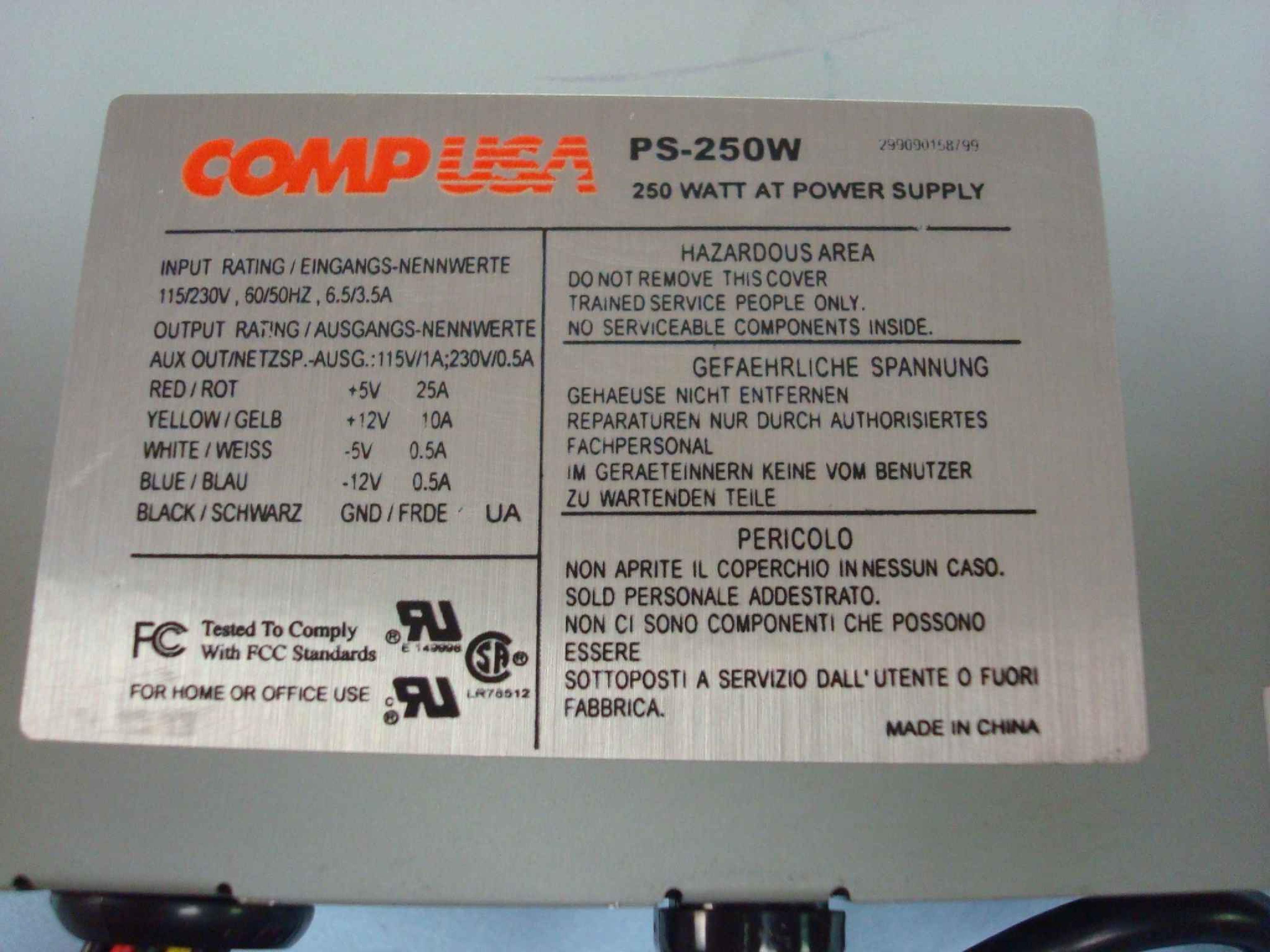 COMPUSA PS-250W 250W AT POWER SUPPLY