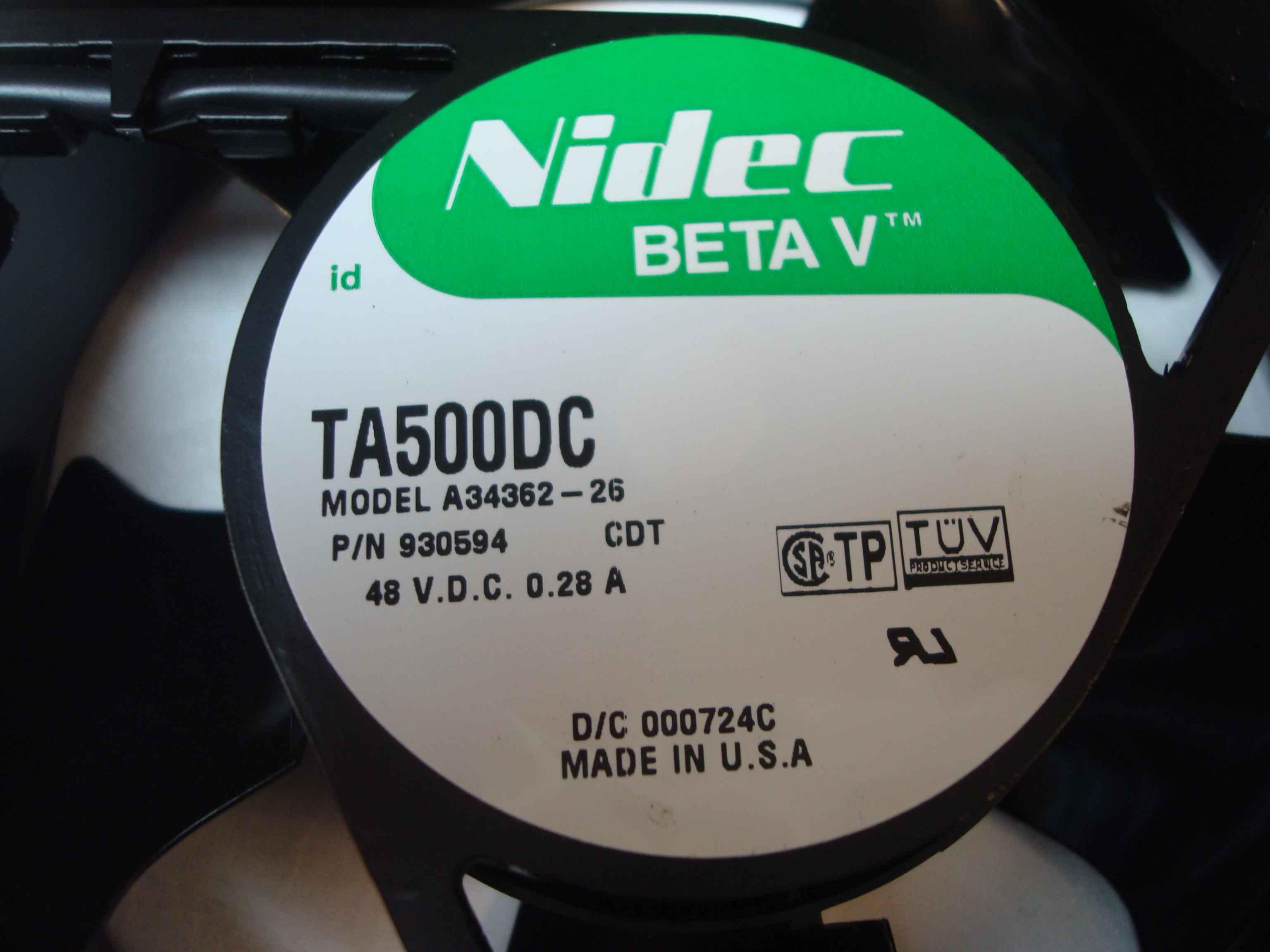 NIDEC 000724C 48 VOLT DC FAN 127MM 38MM THICK BETA V 3 WIRE