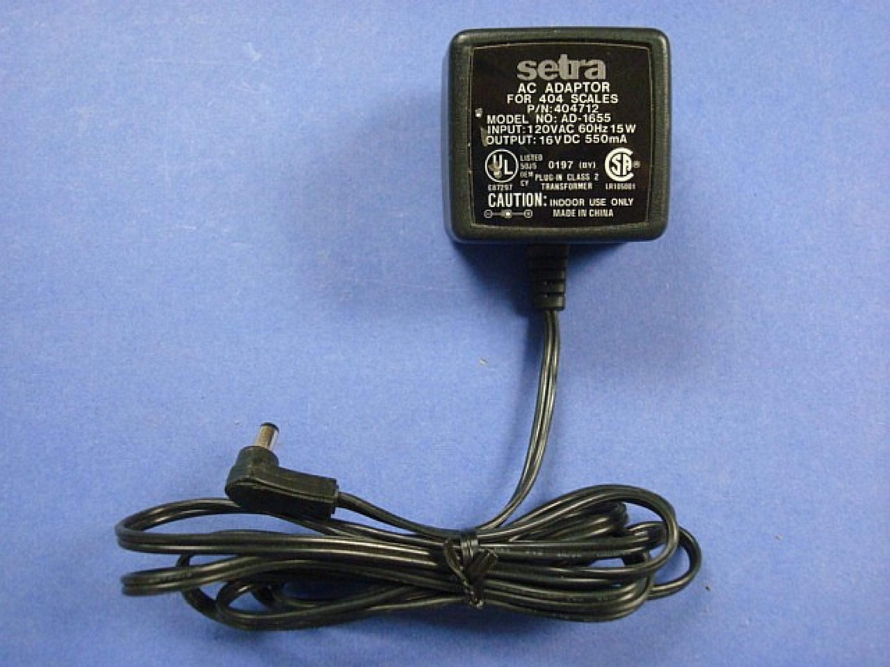 SETRA 812-393D AC ADAPTER 16VDC 550MA, 6FT CABLE WITH BARREL CONNECTOR, OD:5.5MM, ID2.0MM, WALL STYLE