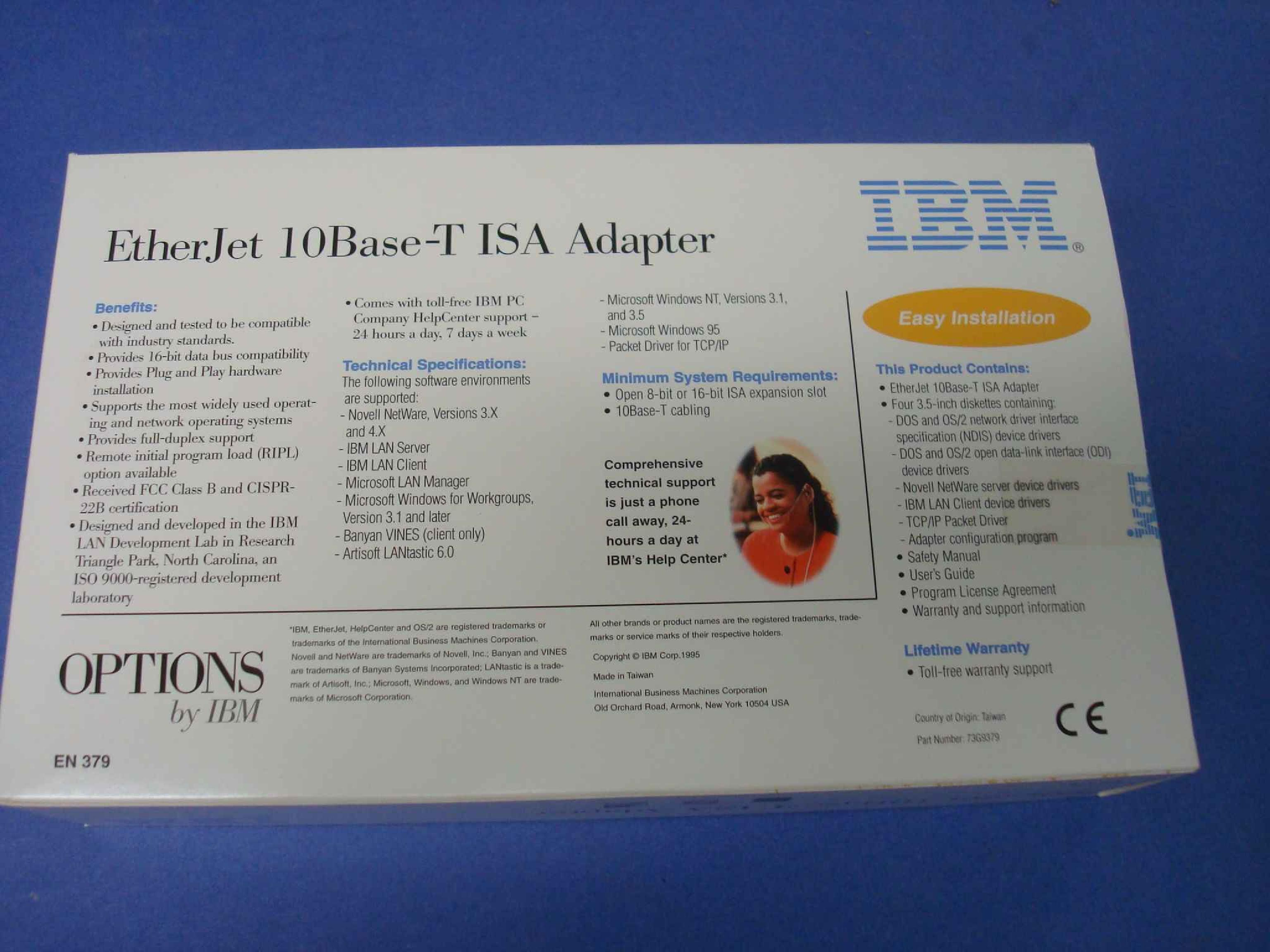 IBM 85H6558 RETAIL BOX, ETHERJET 10BASE T ISA ADAPTER RJ45 TBT ETHERNET