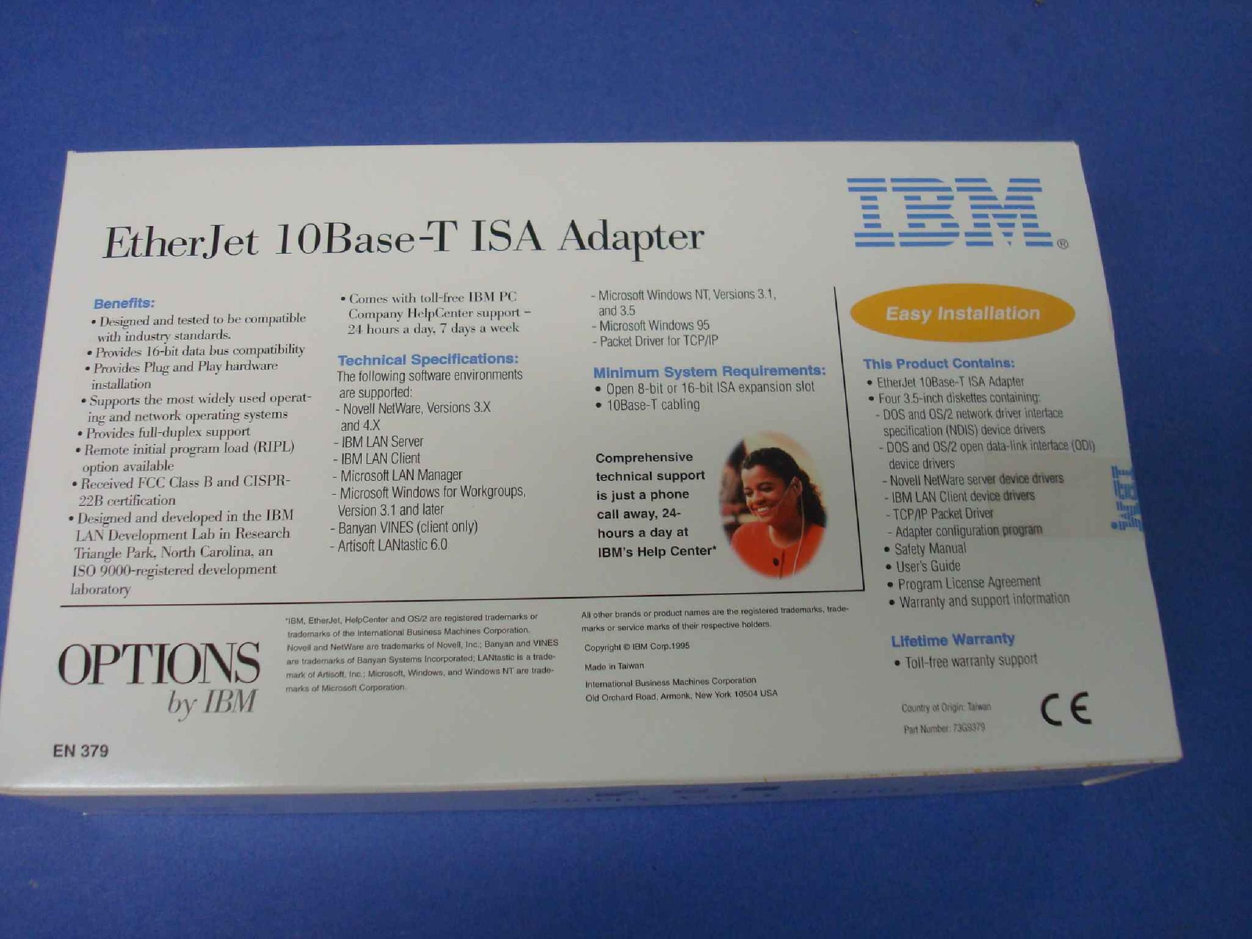 IBM 73G9379 RETAIL BOX, ETHERJET 10BASE T ISA ADAPTER RJ45 TBT ETHERNET
