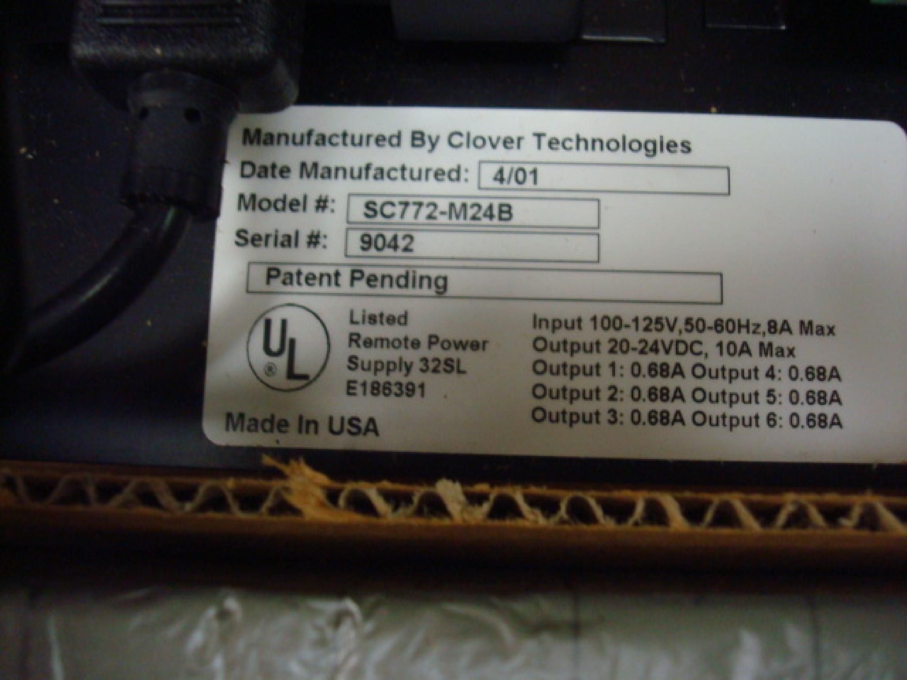 CLOVER TECHNOLOGIES / TELXON SC772-M24B POWER SUPPLY ASSEMBLY RACK MOUNT