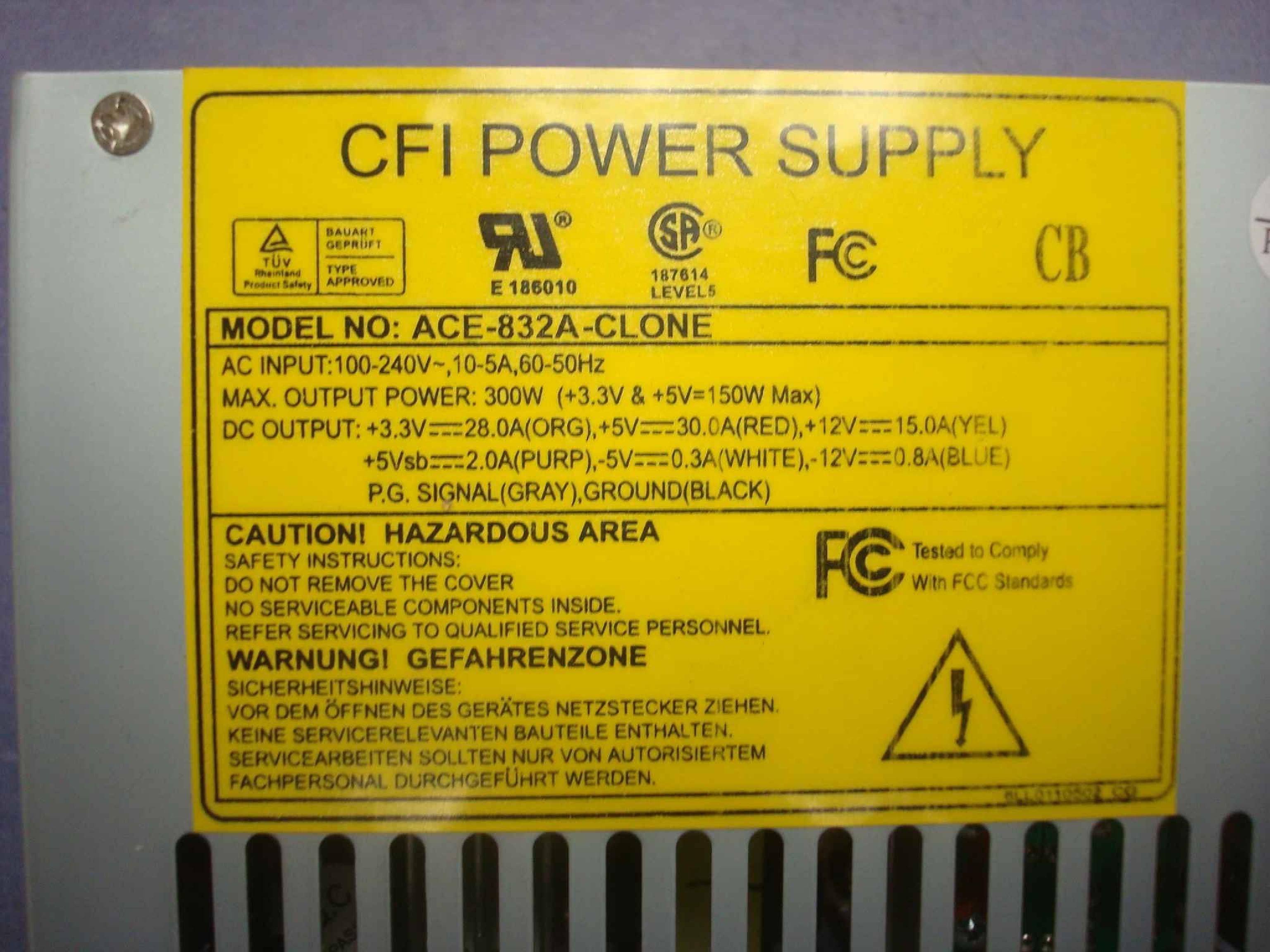 ICP ELECTRONICS ACE-832A CLONE CLONE 300 WATT POWER SUPPLY ATX