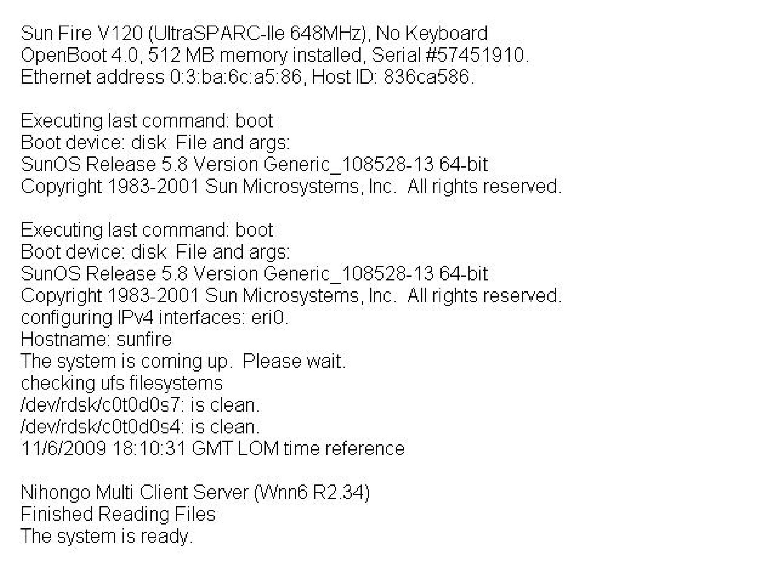 SUN MICROSYSTEMS N25UTA1-9S-512AV1 SUN FIRE V120 SERVER ULTRASPARC 650 36GB 10K RPM DRIVE, 512MB RAM, 650MHZ CPU