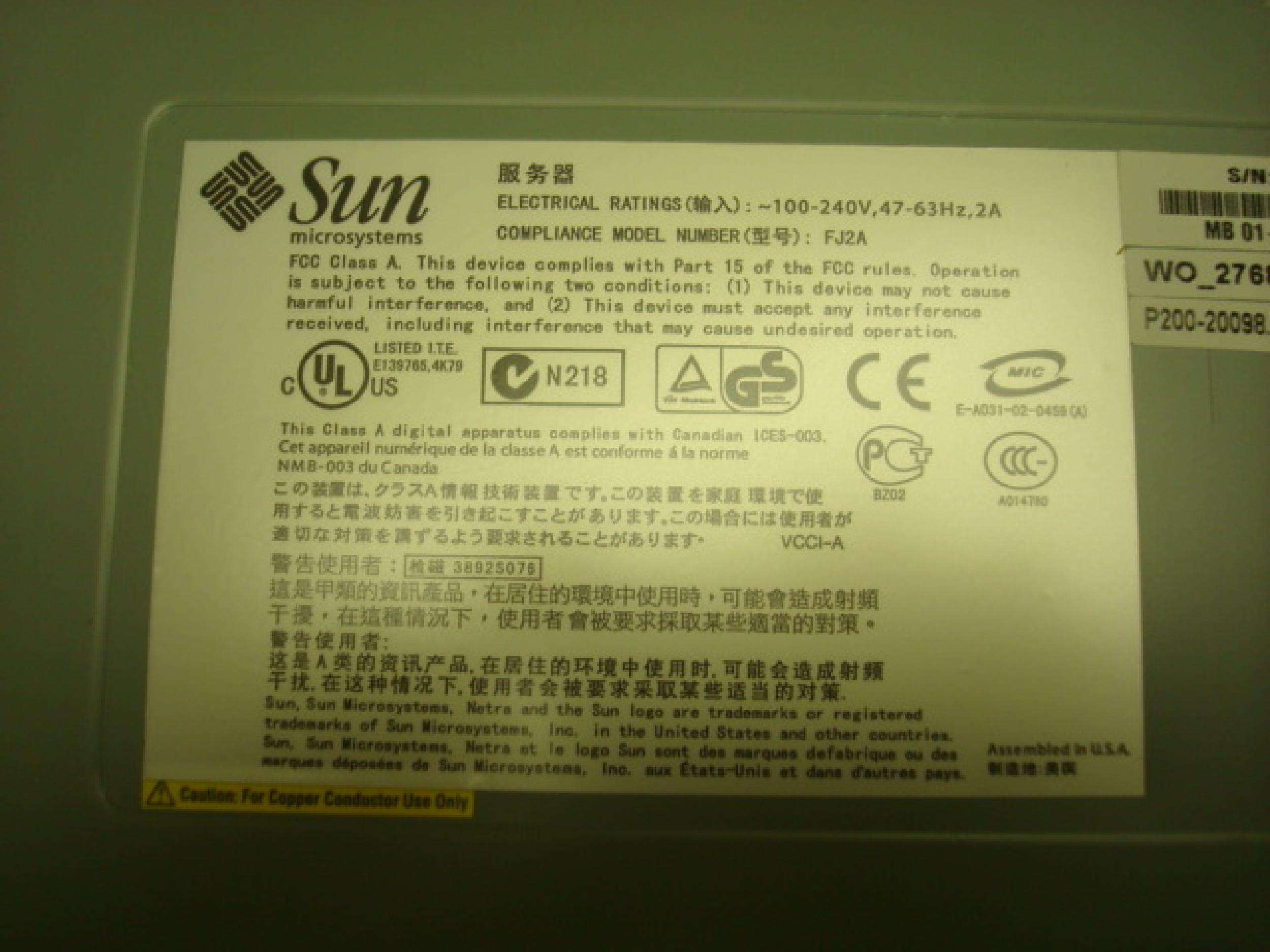 SUN MICROSYSTEMS 380-0538-02 SUN FIRE V120 SERVER ULTRASPARC 650 36GB 10K RPM DRIVE, 512MB RAM, 650MHZ CPU