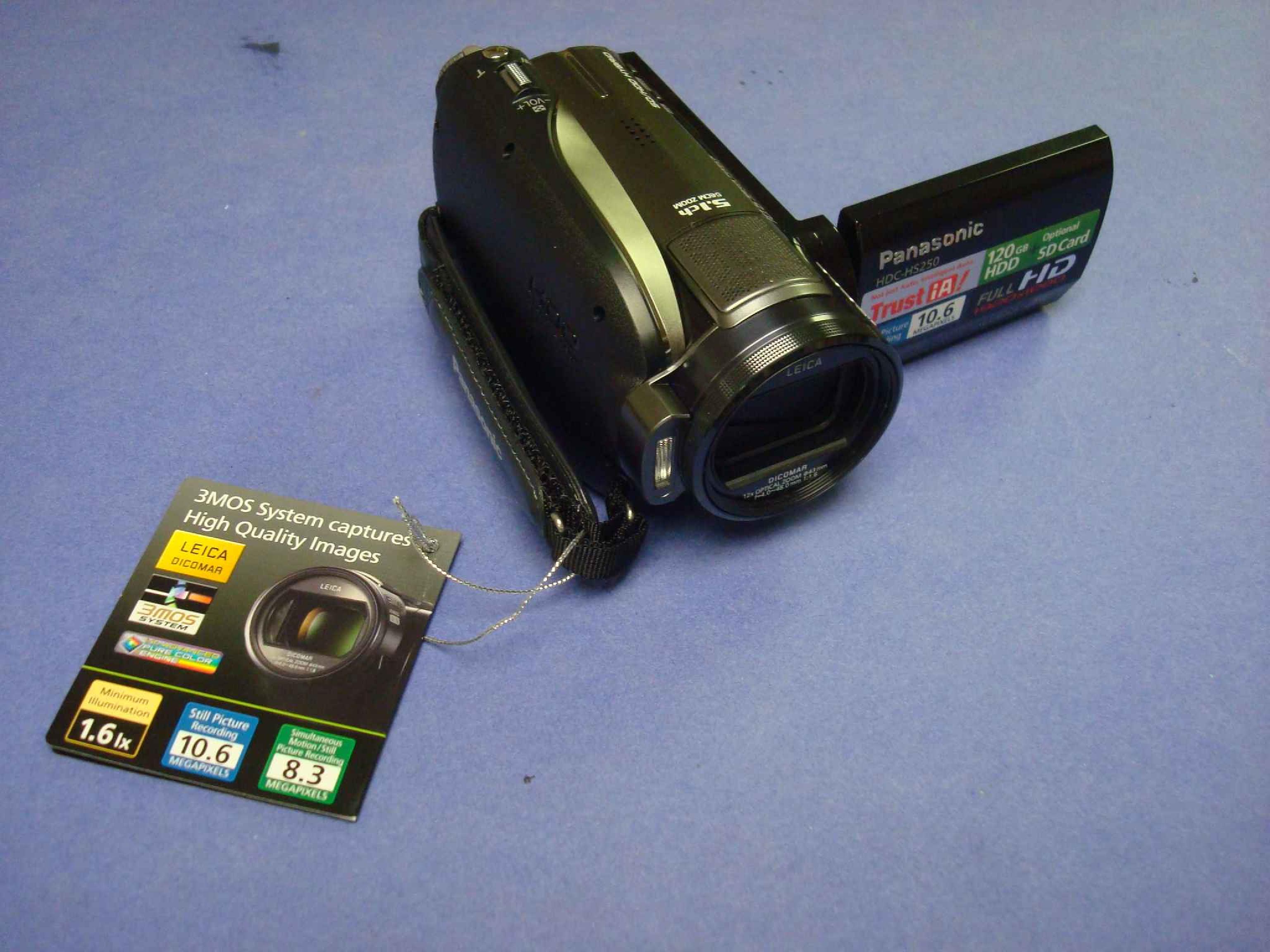 PANASONIC HDC-HS250K OPEN BOX 120GB CAMCORDER FULL HD 11MP STILLS LEICA LENS 12X OPTICAL ZOON