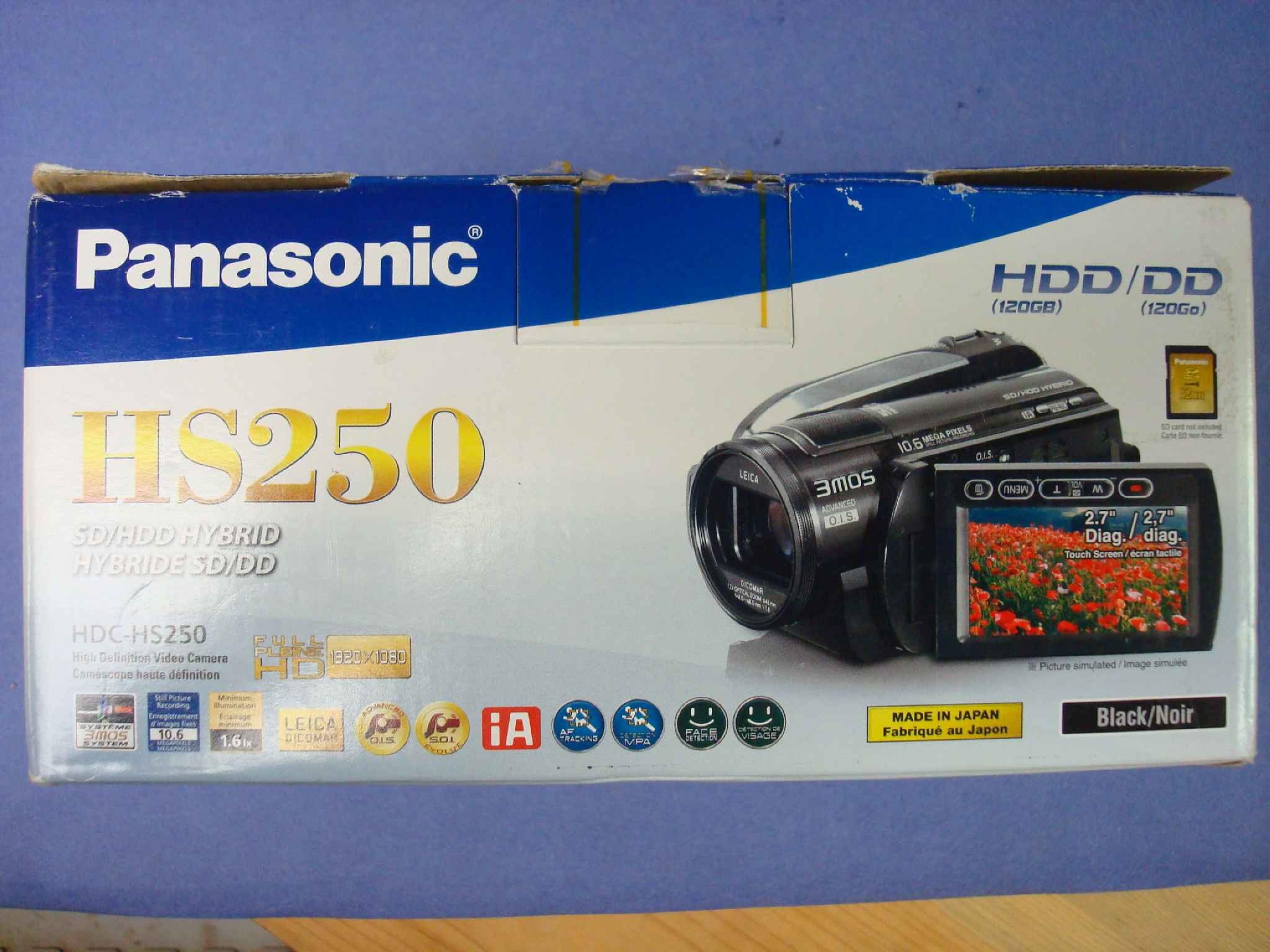 PANASONIC HDC-HS250K OPEN BOX 120GB CAMCORDER FULL HD 11MP STILLS LEICA LENS 12X OPTICAL ZOON