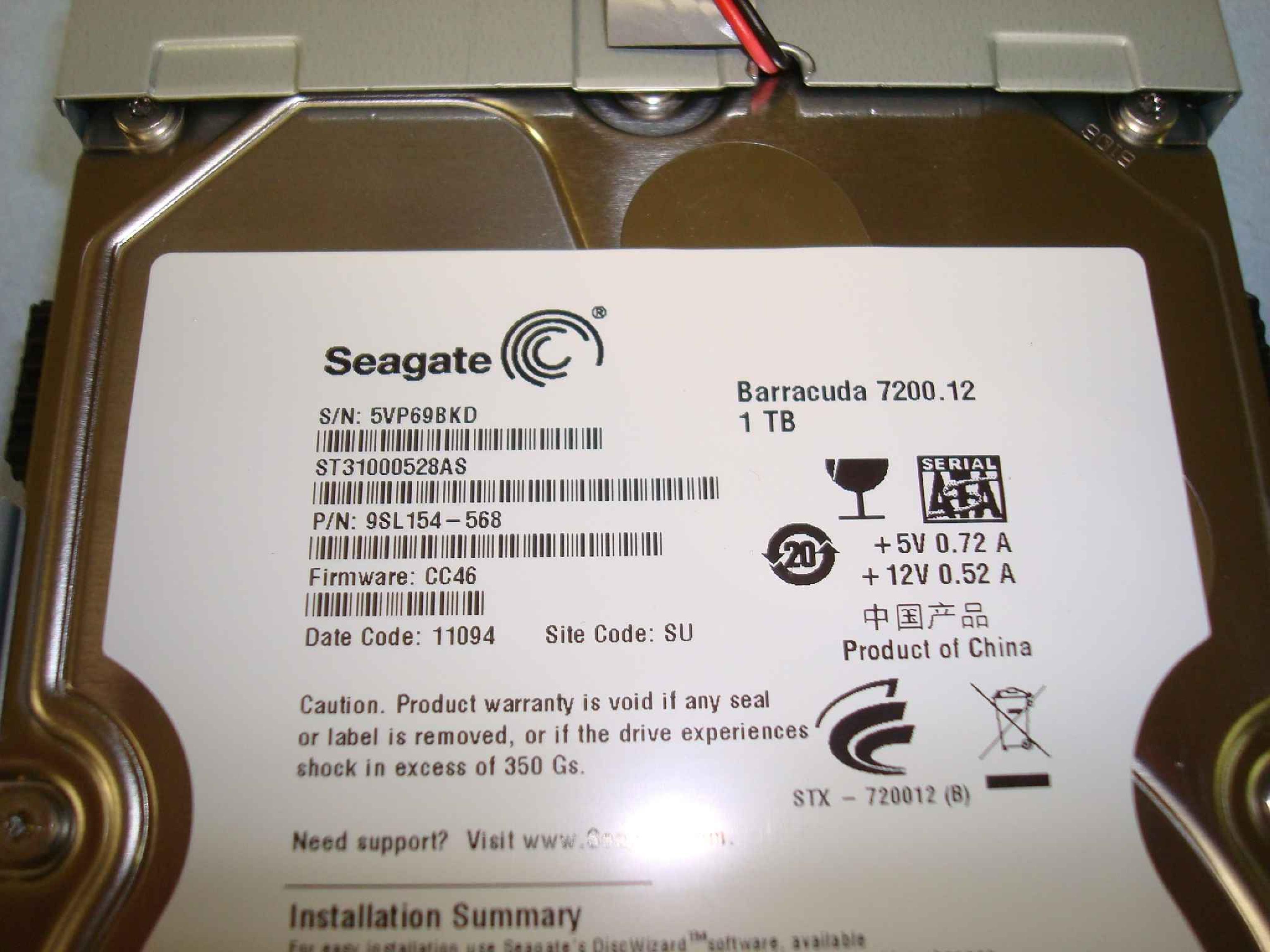 SEAGATE 9SE2A4-572 1TB EXTERNAL HARD DRIVE WITH POWER SUPPLY