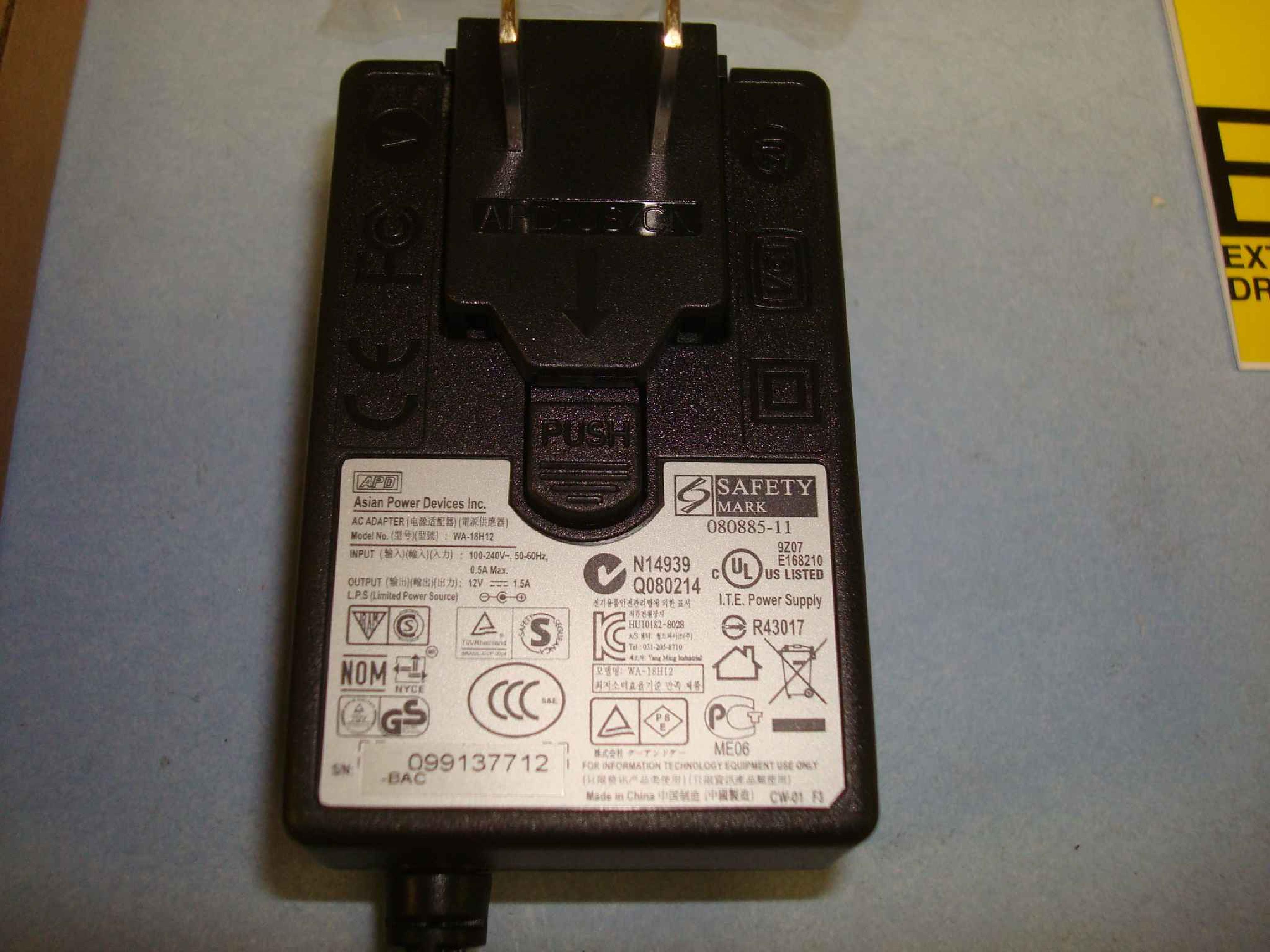 ASIAN POWER DEVICES / SEAGATE WA-18H12 POWER SUPPLY 12V 1.5A FOR EXTERNAL DRIVE