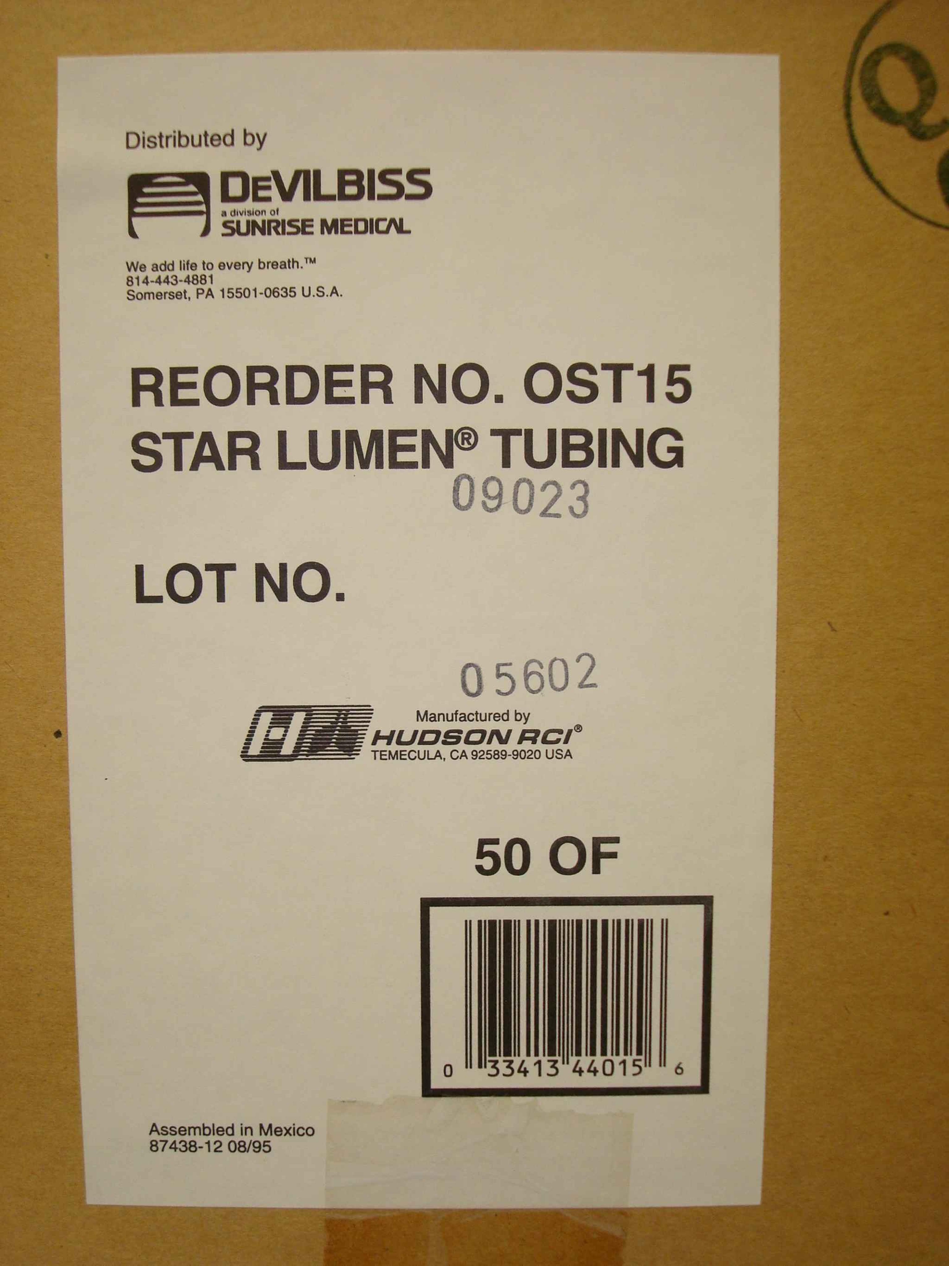 HUDSON RCI 3341344015 14 FT STAR LUMEN TUBING FIVE-CHANNEL LOW-PRESSURE MEDICAL GAS SUPPLY TUBING