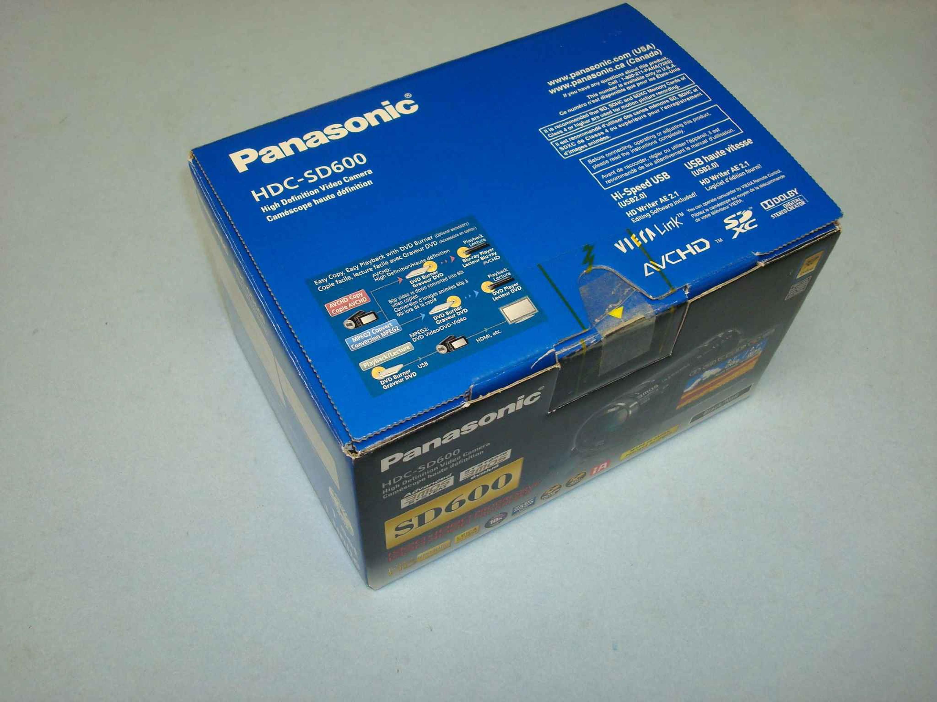 PANASONIC HDC-SD600 HD CAMCORDER 3MOS 1920X1080 PROGRESSIVE 60FPS 14.2MP STILLS