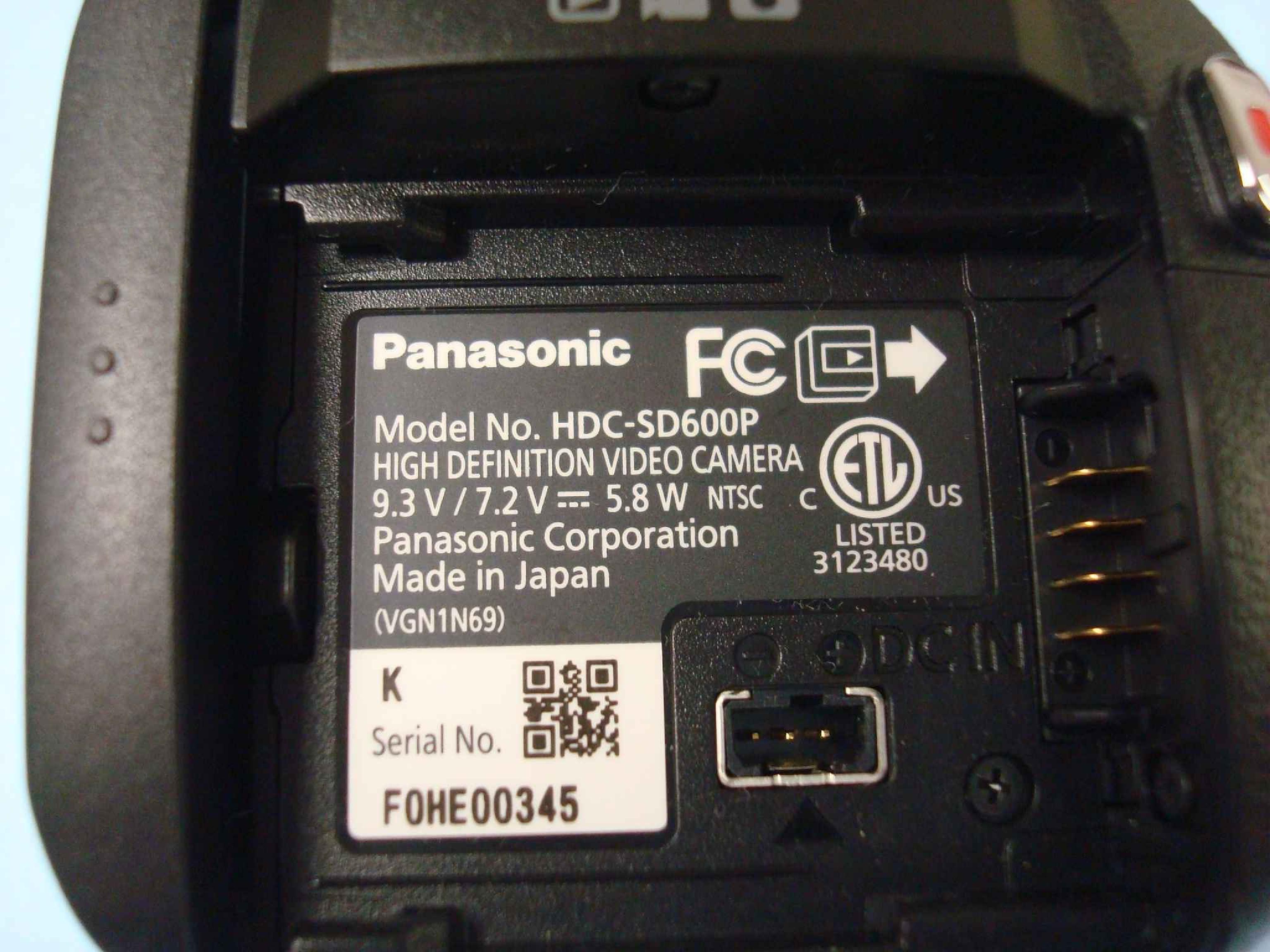 PANASONIC HDC-SD600P-K-BODY-ONLY CAMCORDER 3MOS 1920X1080 PROGRESSIVE 60FPS 14.2MP STILLS