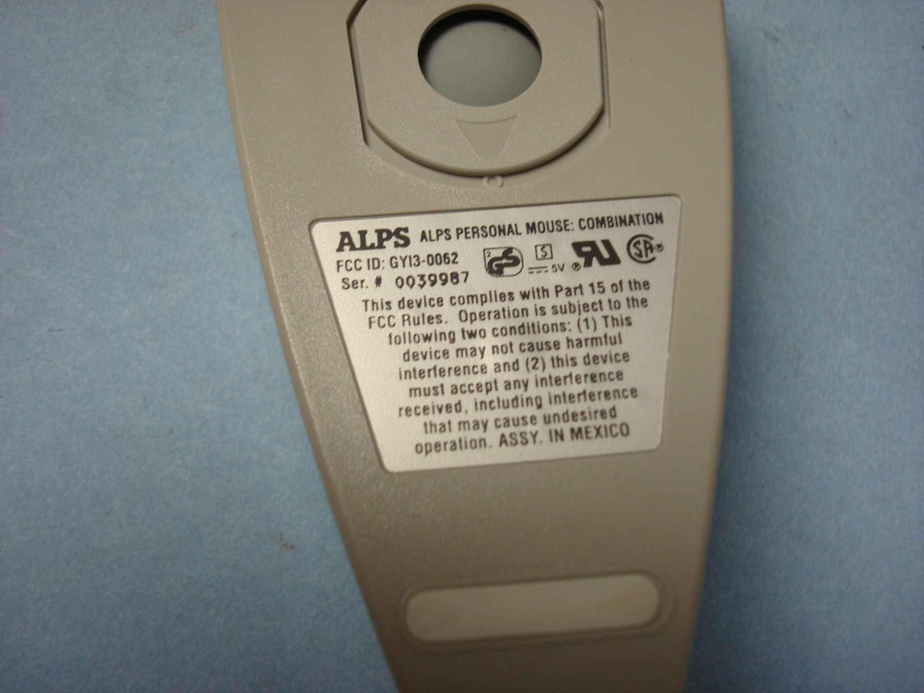 ALPS GYI3-0052 MOUSE, MICROSOFT COMPATIBLE, SERIAL AND PS2