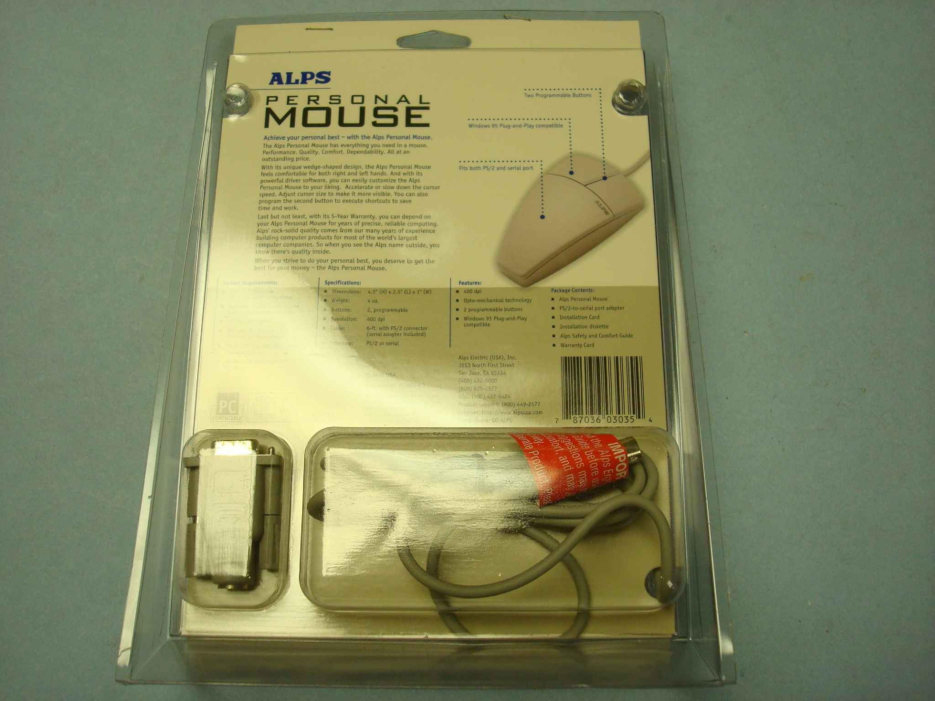 ALPS 103035-00 MOUSE, MICROSOFT COMPATIBLE, SERIAL AND PS2